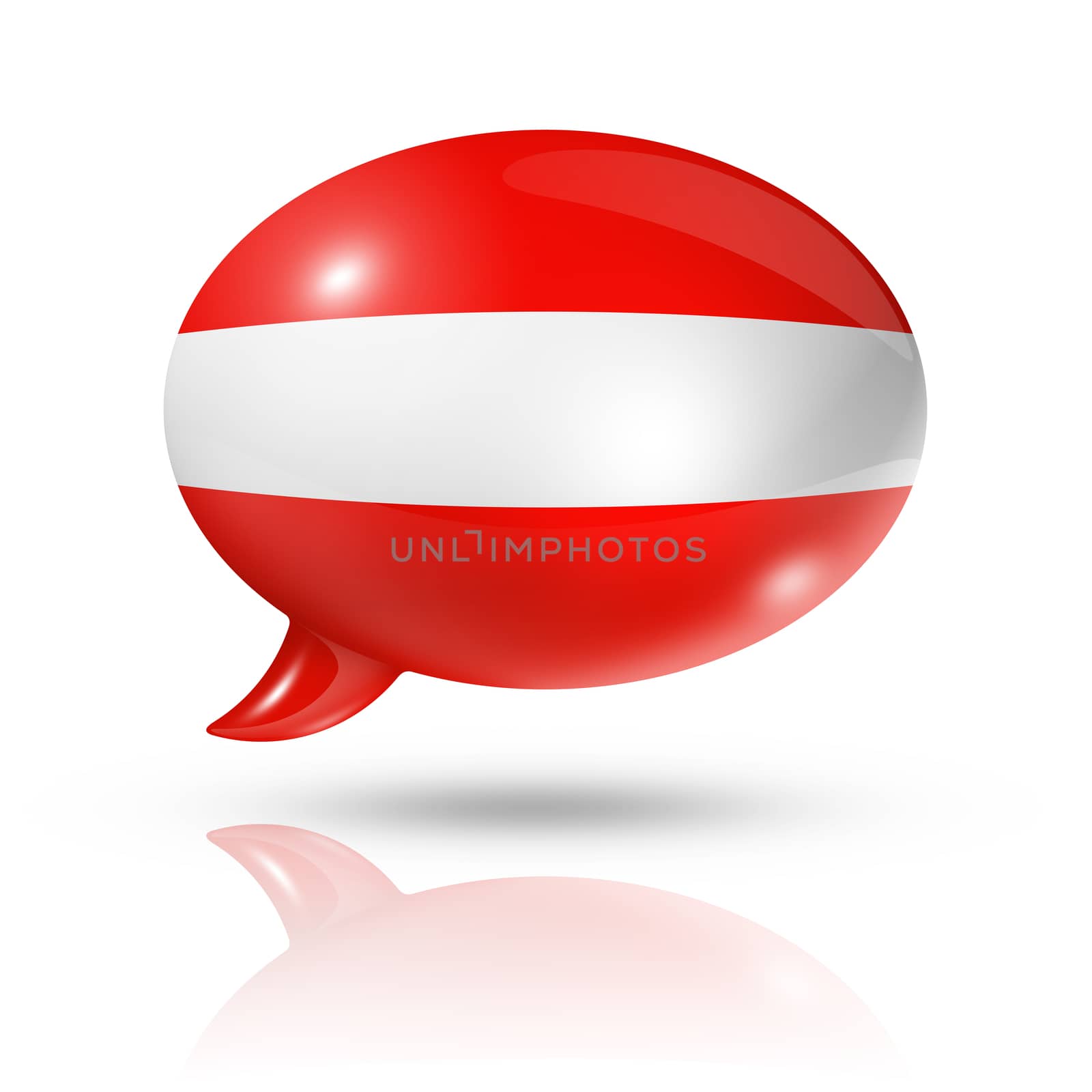 three dimensional Austria flag in a speech bubble isolated on white with clipping path