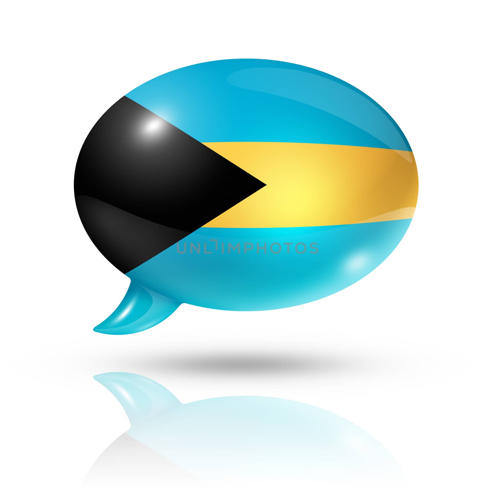 three dimensional Bahamas flag in a speech bubble isolated on white with clipping path