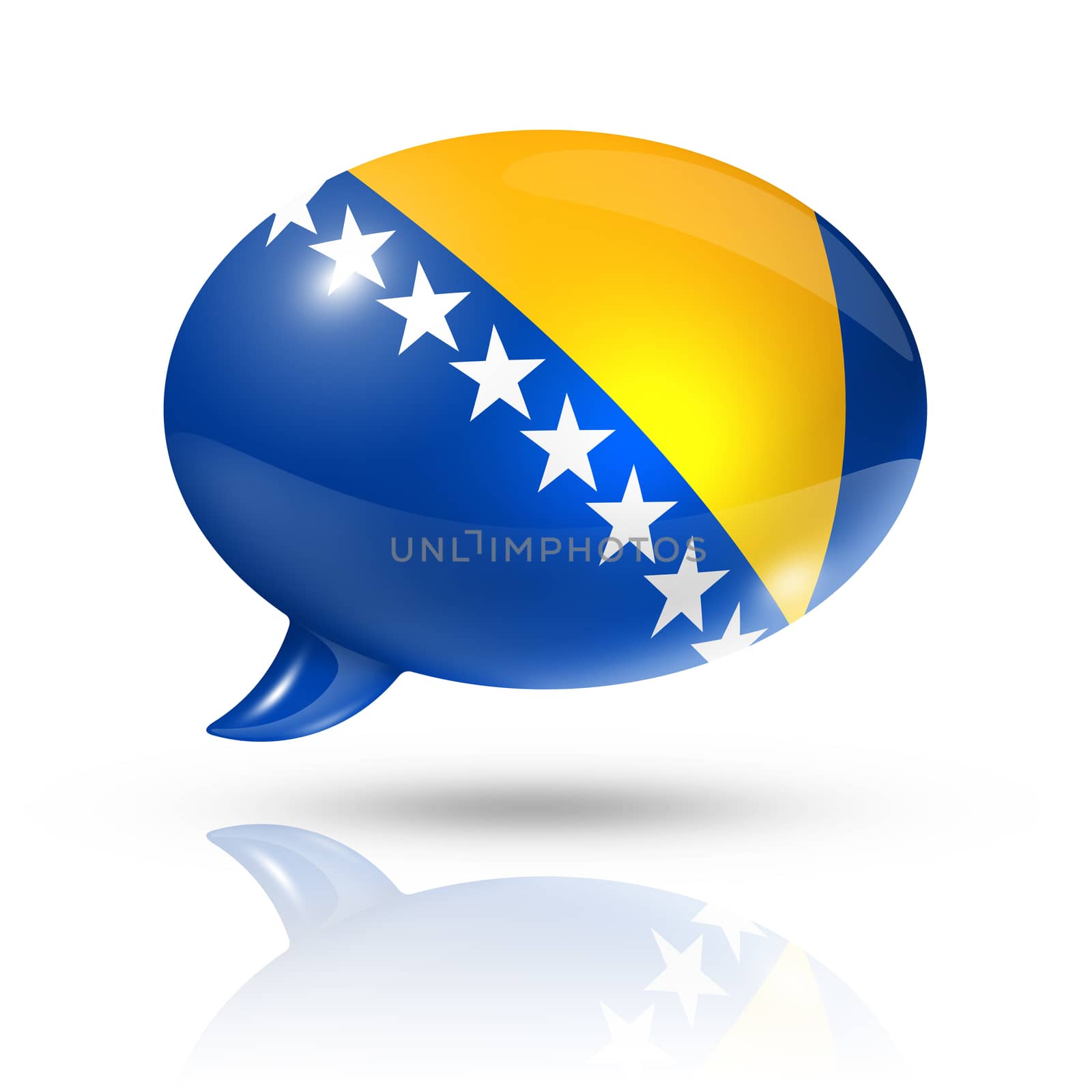three dimensional Bosnia and Herzegovina flag in a speech bubble isolated on white with clipping path