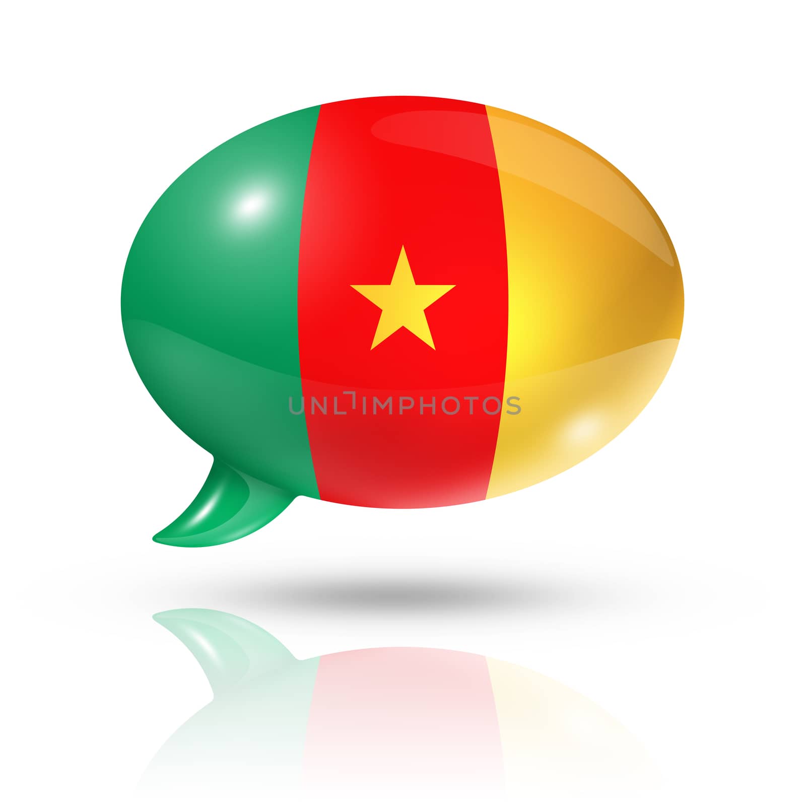 three dimensional Cameroon flag in a speech bubble isolated on white with clipping path
