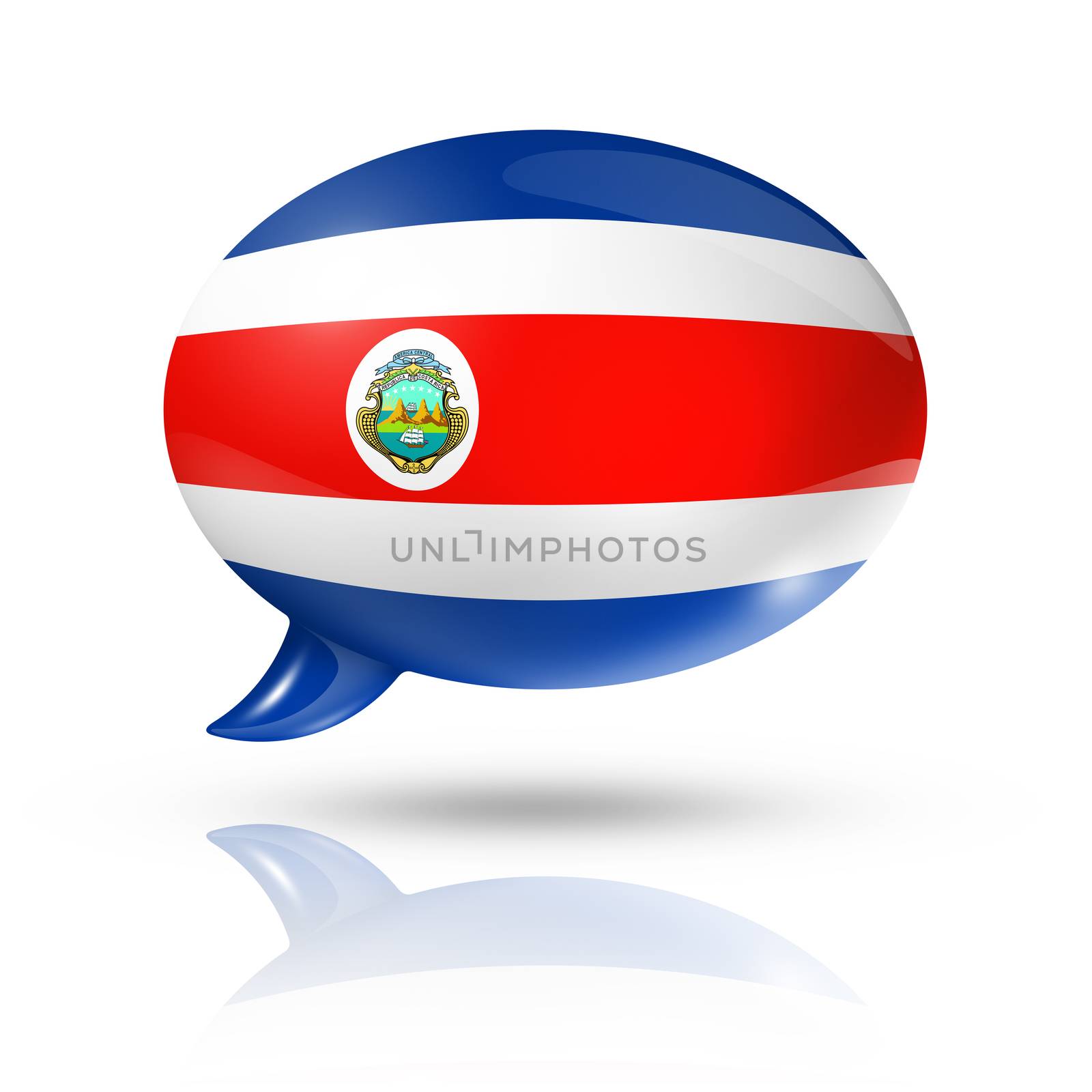 three dimensional Costa Rica flag in a speech bubble isolated on white with clipping path