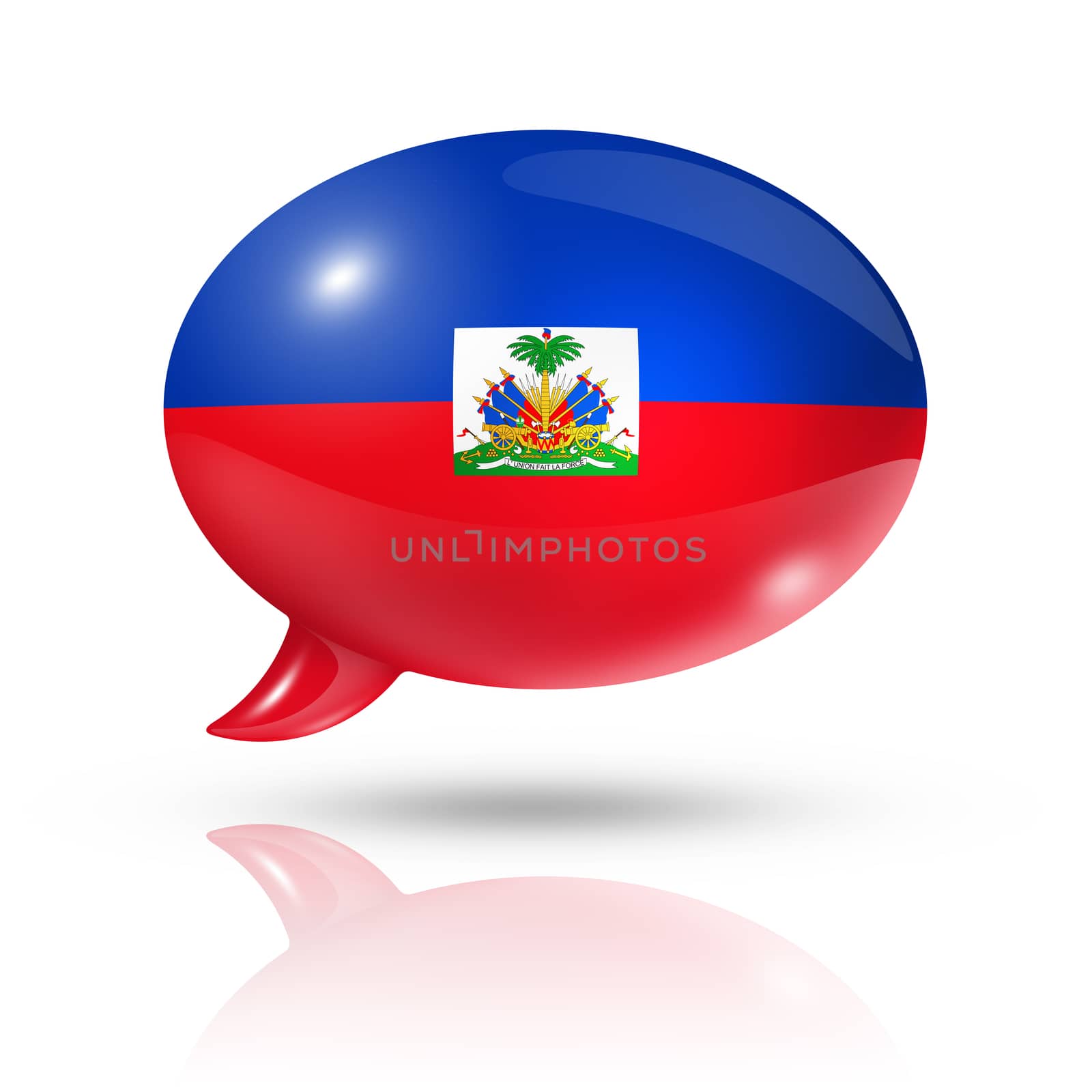 three dimensional Haiti flag in a speech bubble isolated on white with clipping path