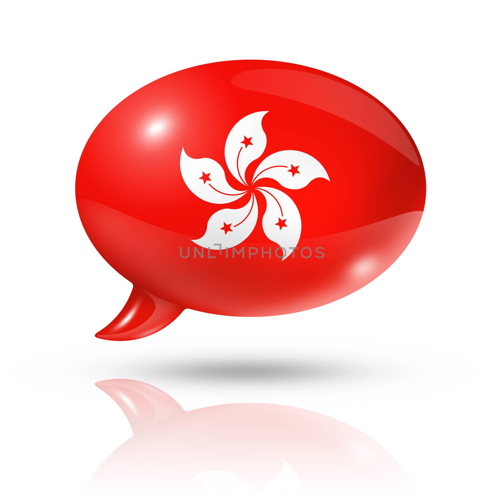 three dimensional Hong Kong flag in a speech bubble isolated on white with clipping path