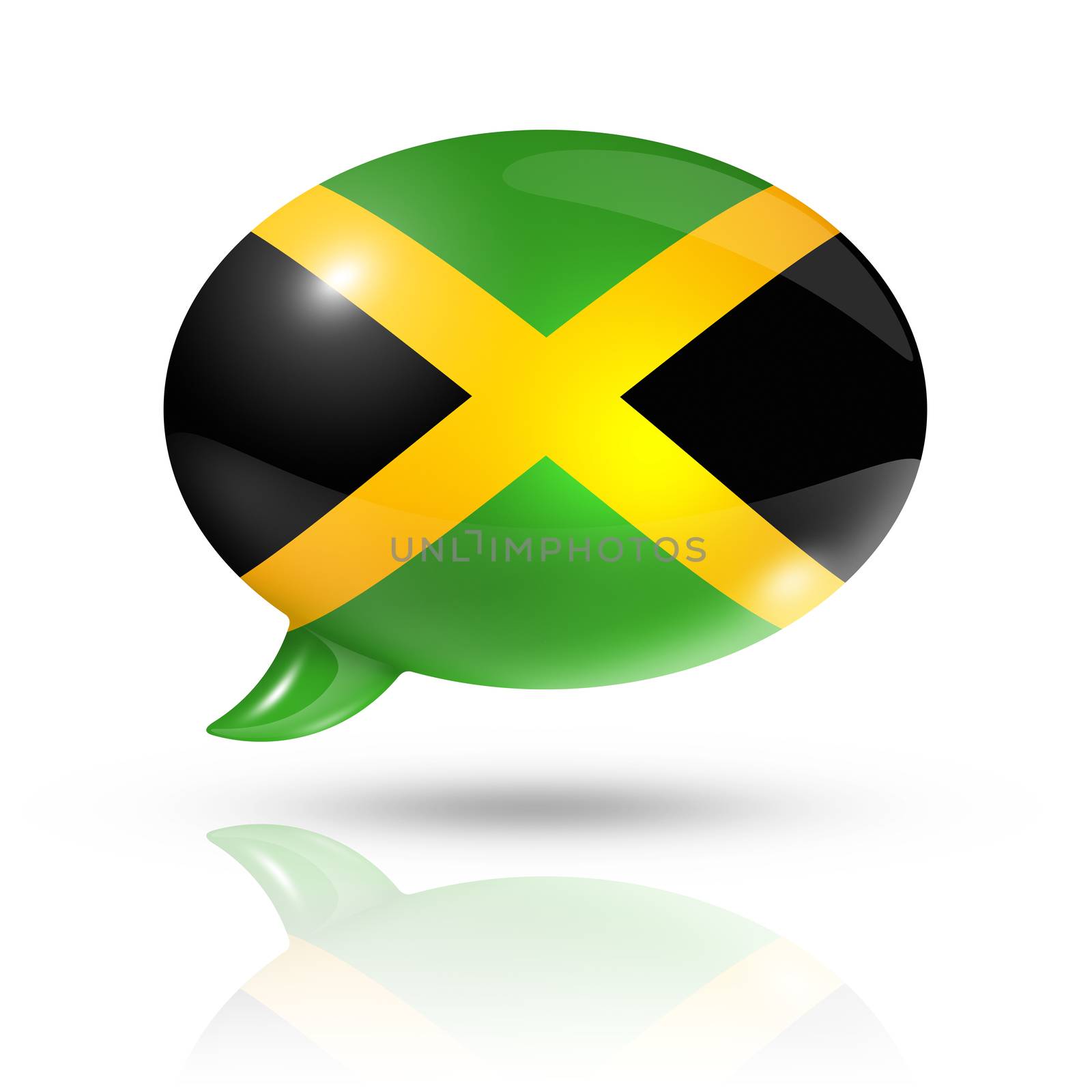 three dimensional Jamaica flag in a speech bubble isolated on white with clipping path