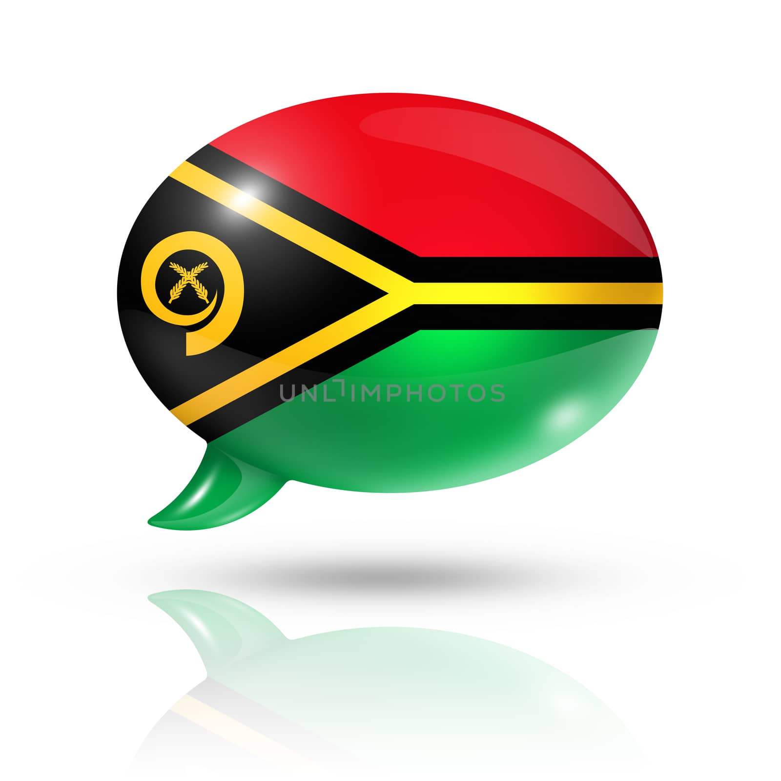 three dimensional Vanuatu flag in a speech bubble isolated on white with clipping path
