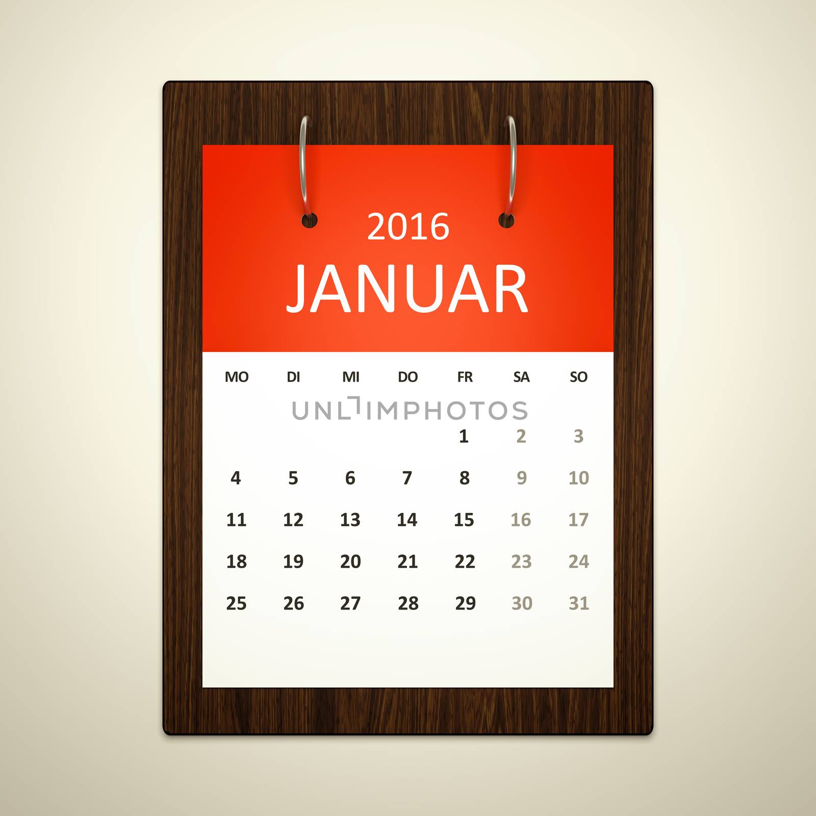 An image of a german calendar for event planning 2016 january