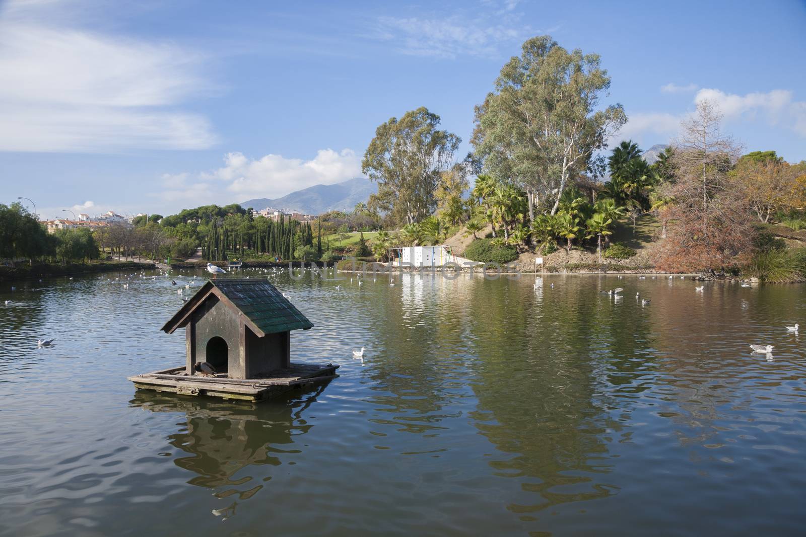 lake and park named La Paloma Pigeon in Benalmadena Malaga Spain