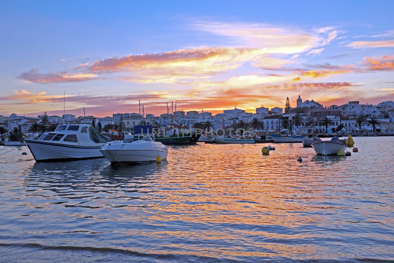 Harbor from Lagos in the Algarve Portugal at sunset