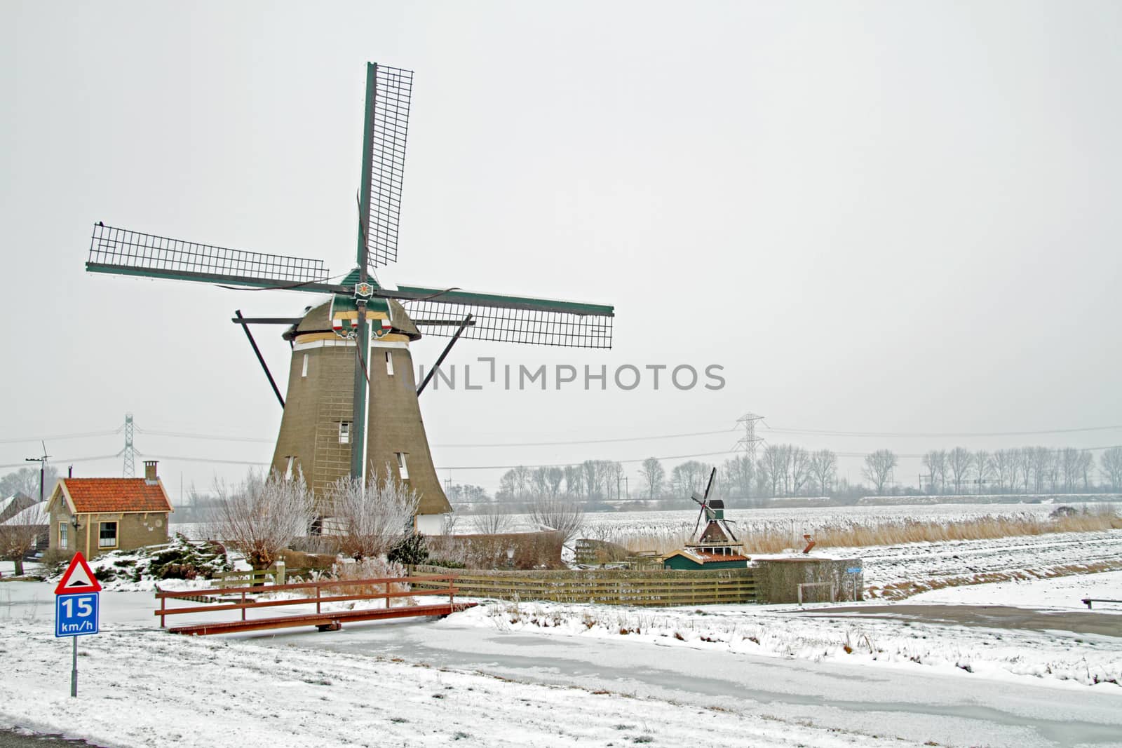 Historical windmill in the countryside from the Netherlands in winter