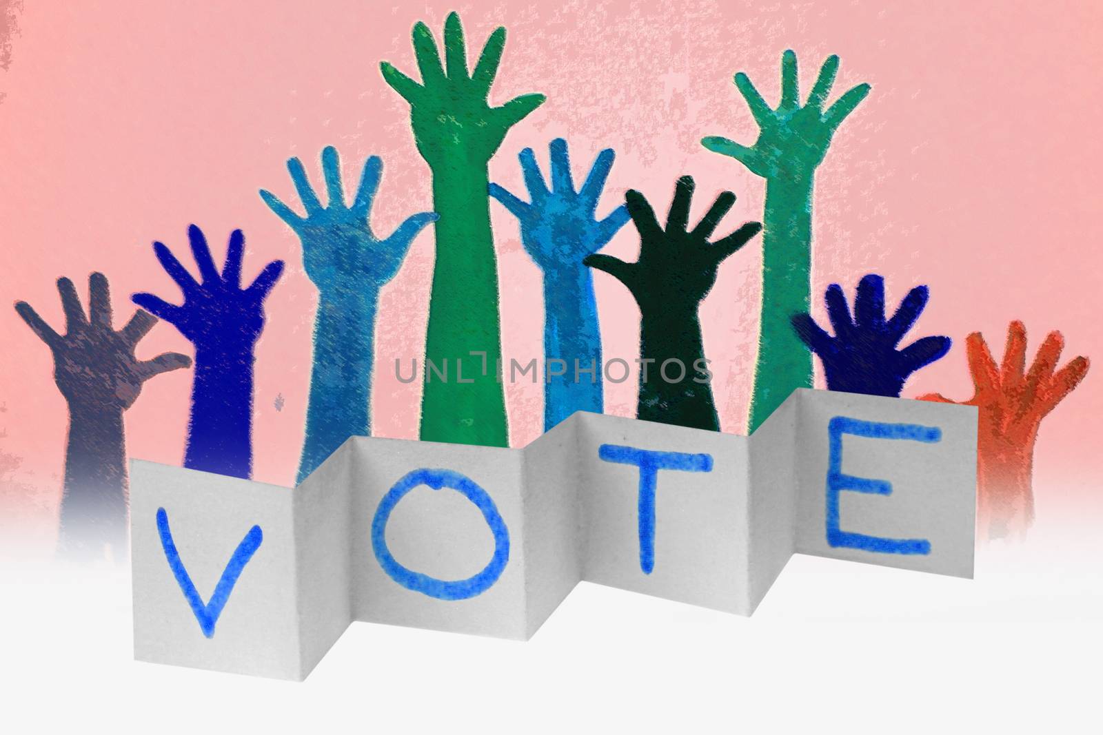 Human Raised hands with VOTE word, Concept by yands