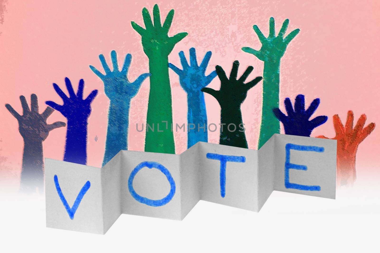 Human Raised hands with VOTE word, Concept