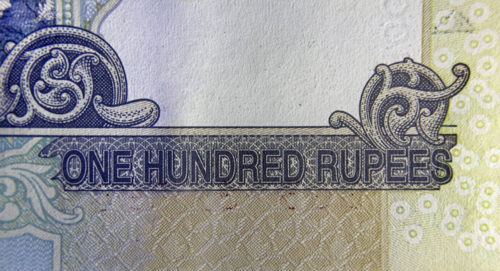 Hundred rupee written in English language on Hundred rupee banknote