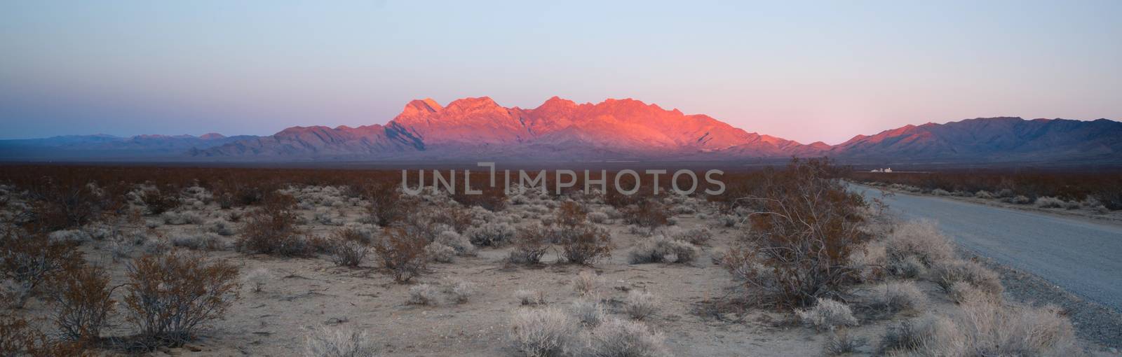The last of the light hits the mountains in the Mojave Desert