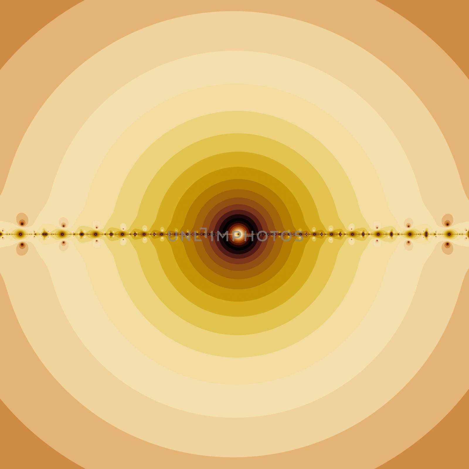 An abstract fractal design representing a sun in the cosmos with different shades of gold, brown and yellow.