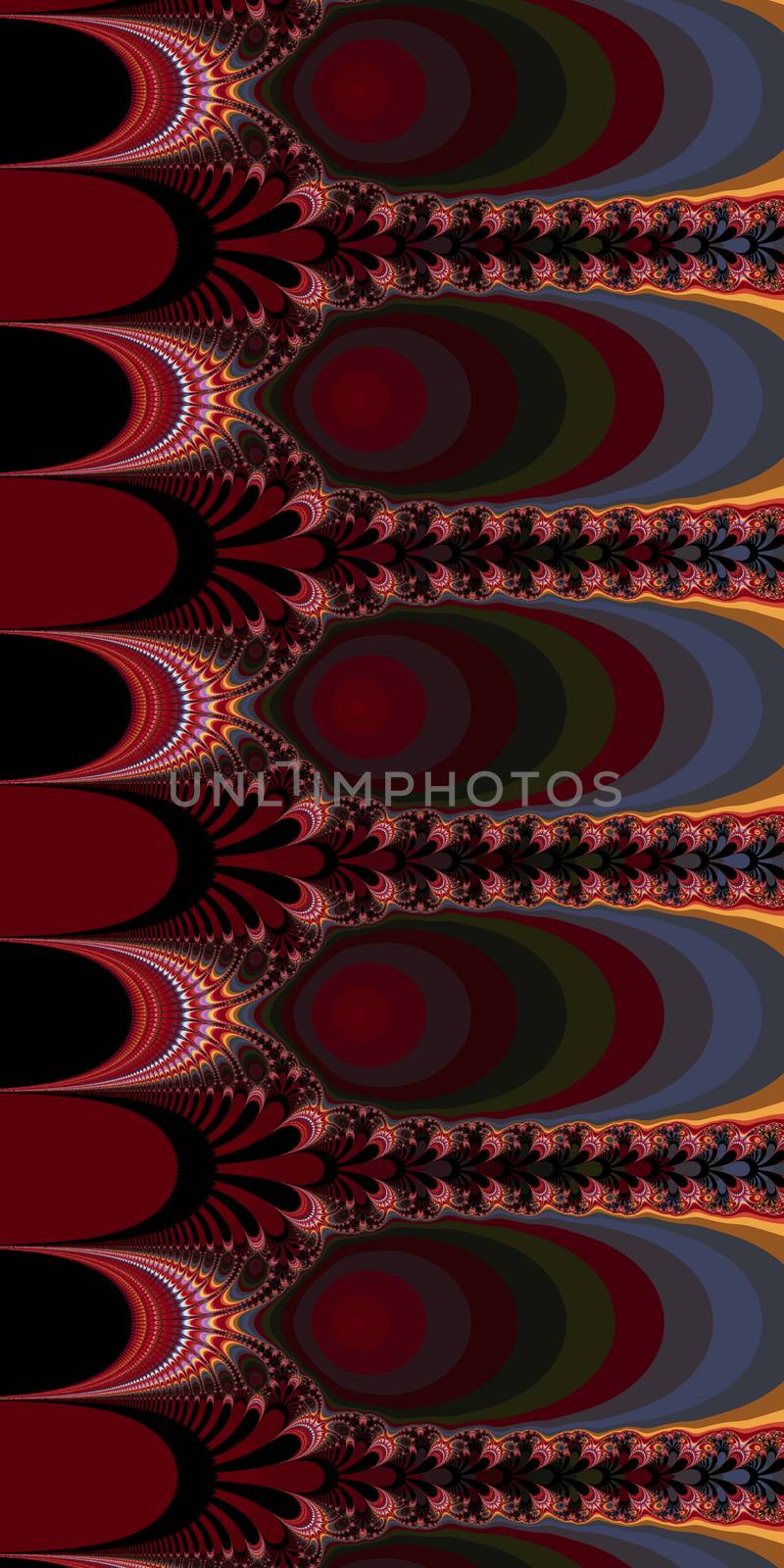 An abstract fractal design representing a cathedral window in multiple colors.