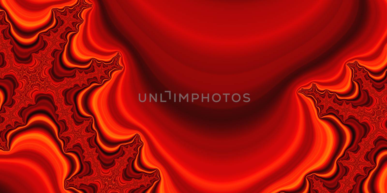 An abstract fractal design representing silk or velvet material in red, orange and black colors.