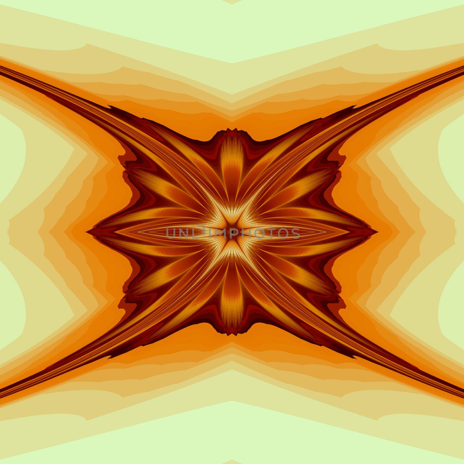 An abstract fractal design representing a desert flower in yellow and golden colors.