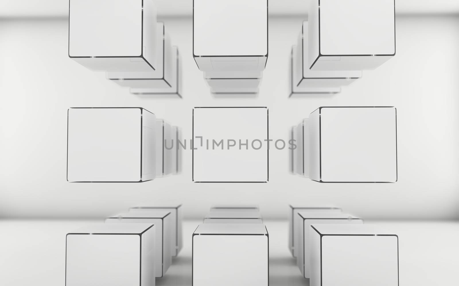 Abstract geometric shape from white and gray cubes