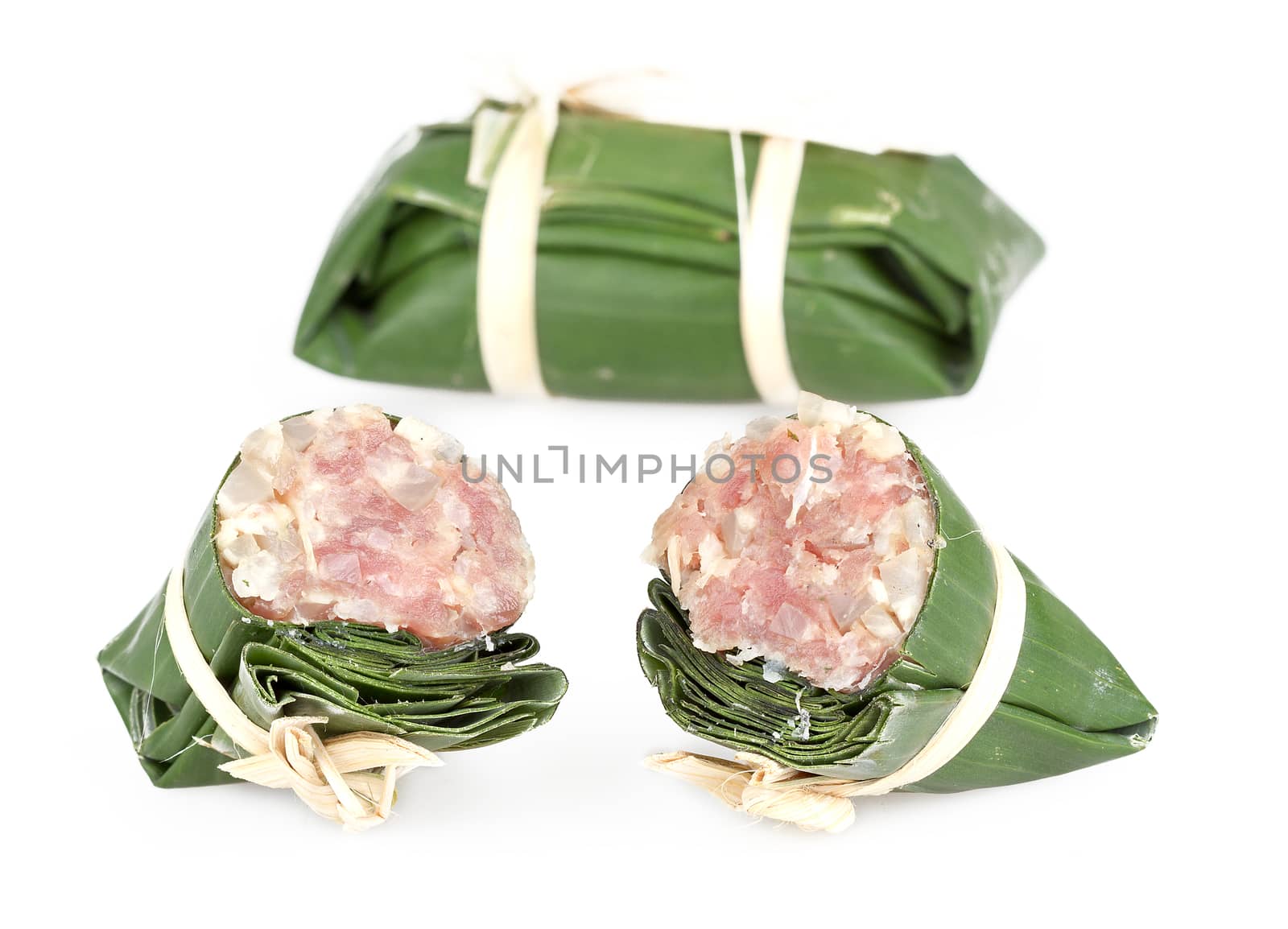  pickled pork sausage - traditional Thai food preservation on white background