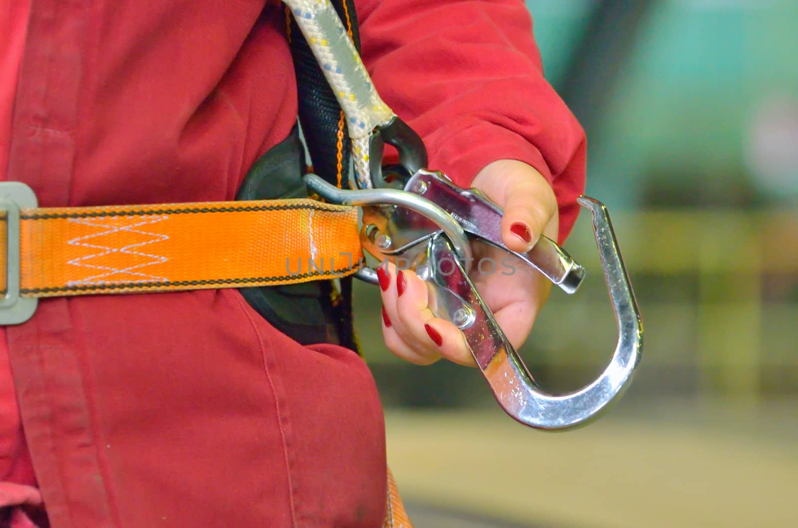 woman wearing a fall protection harness