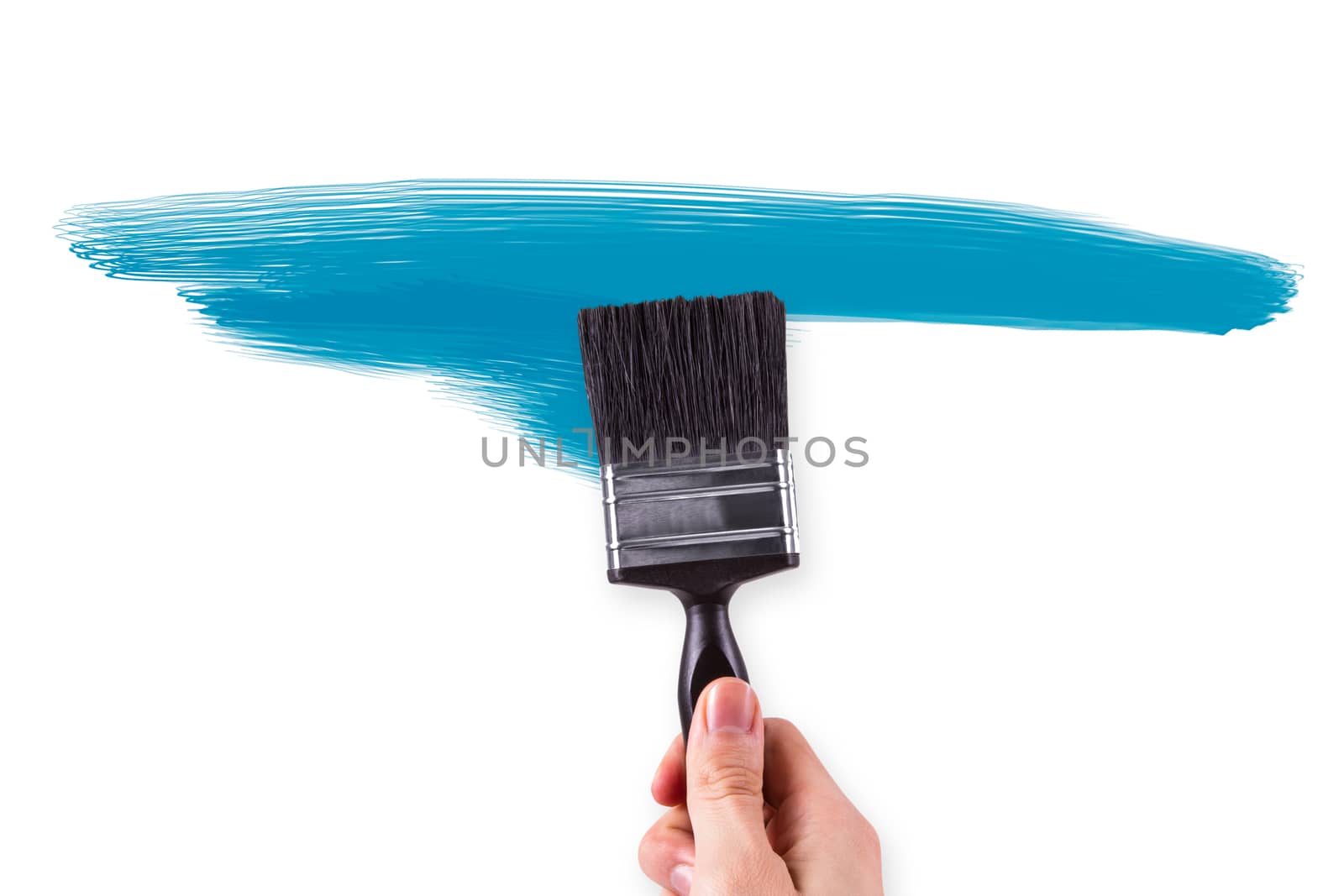 Hand painting abstract shapes on white wall.