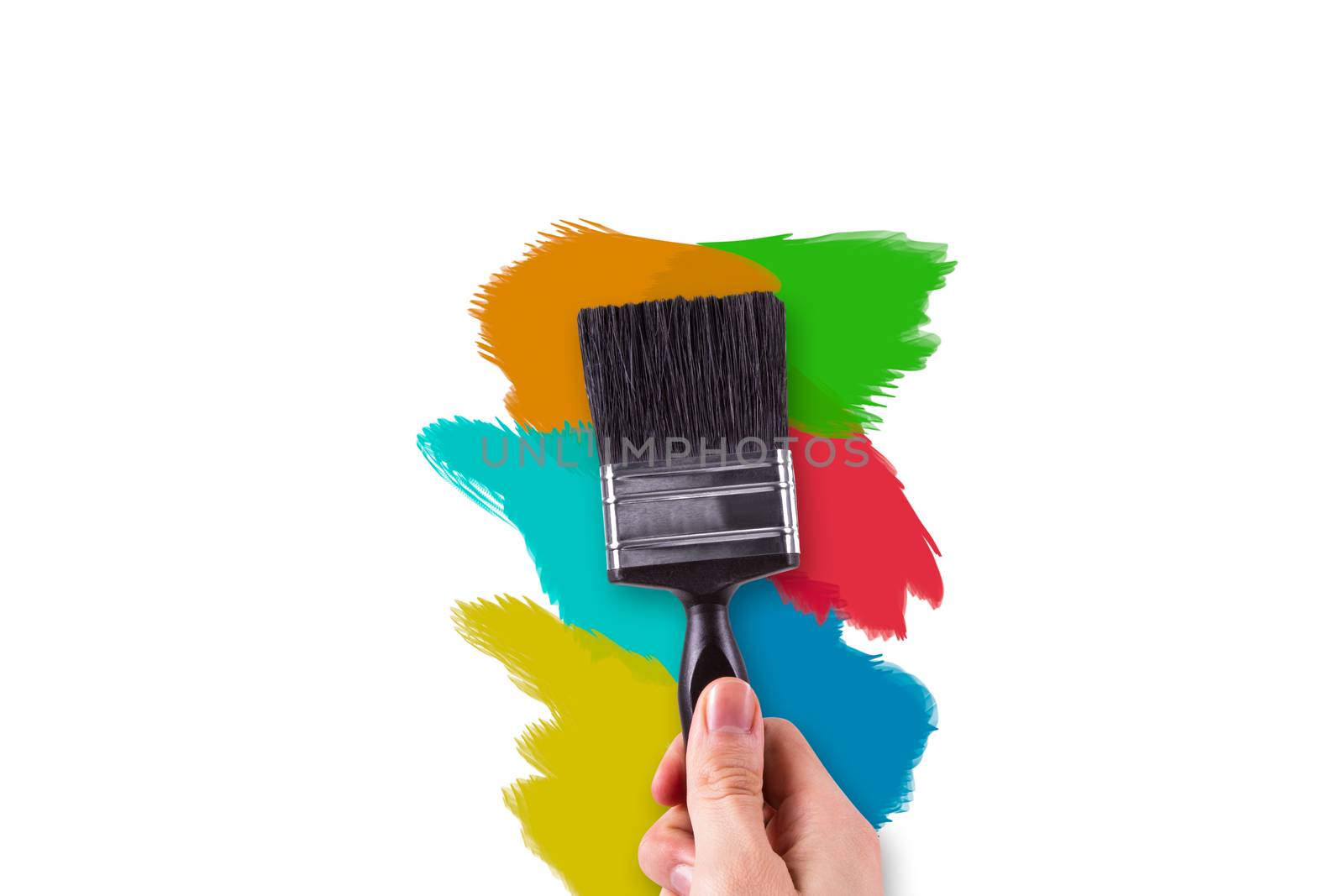 Hand painting on white wall with colorful variations.