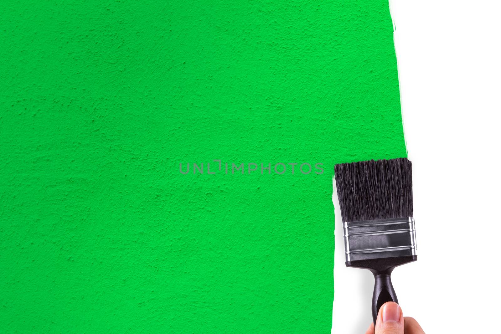 Hand painting white wall with green color.