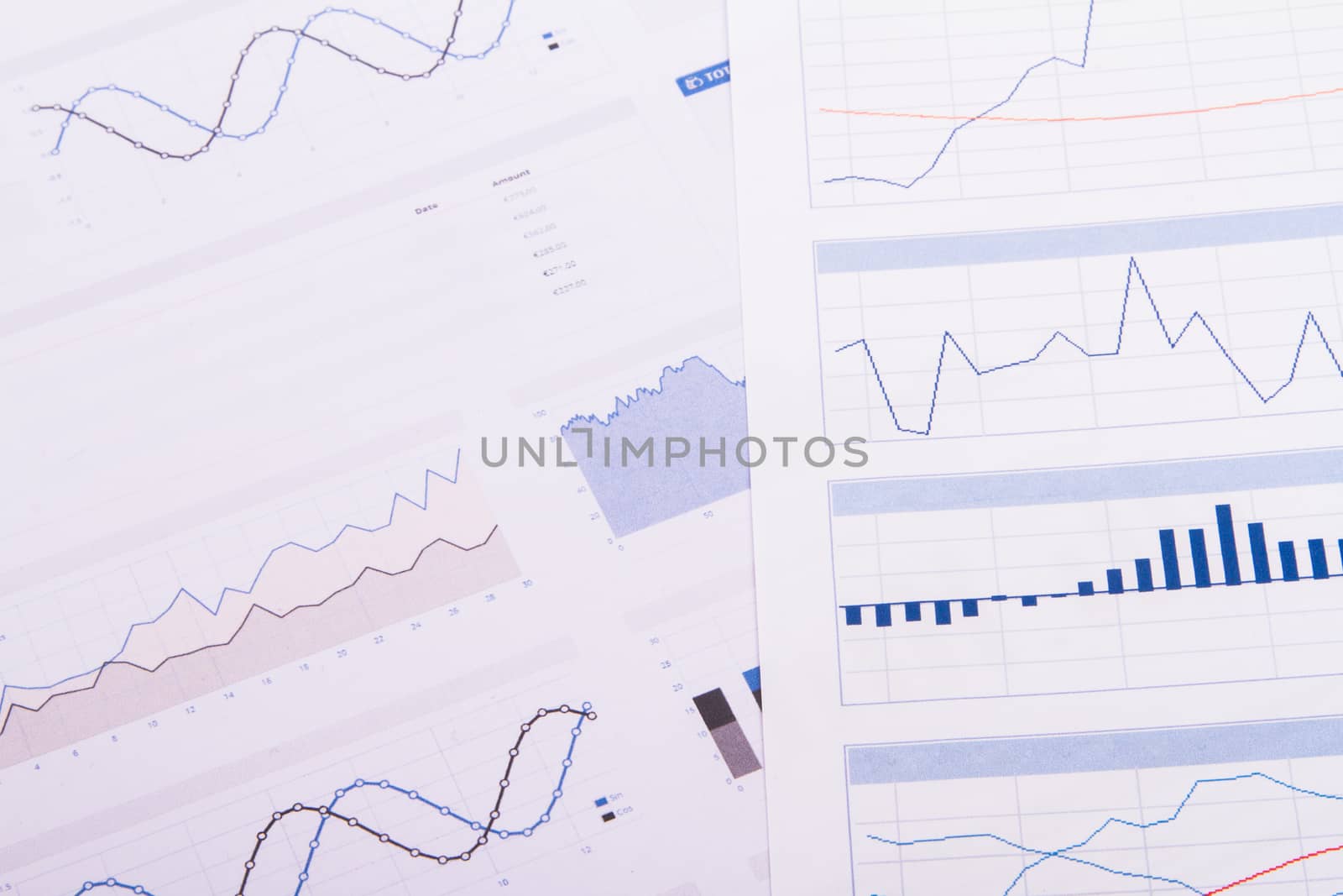 Business table with bar chart graphs.
