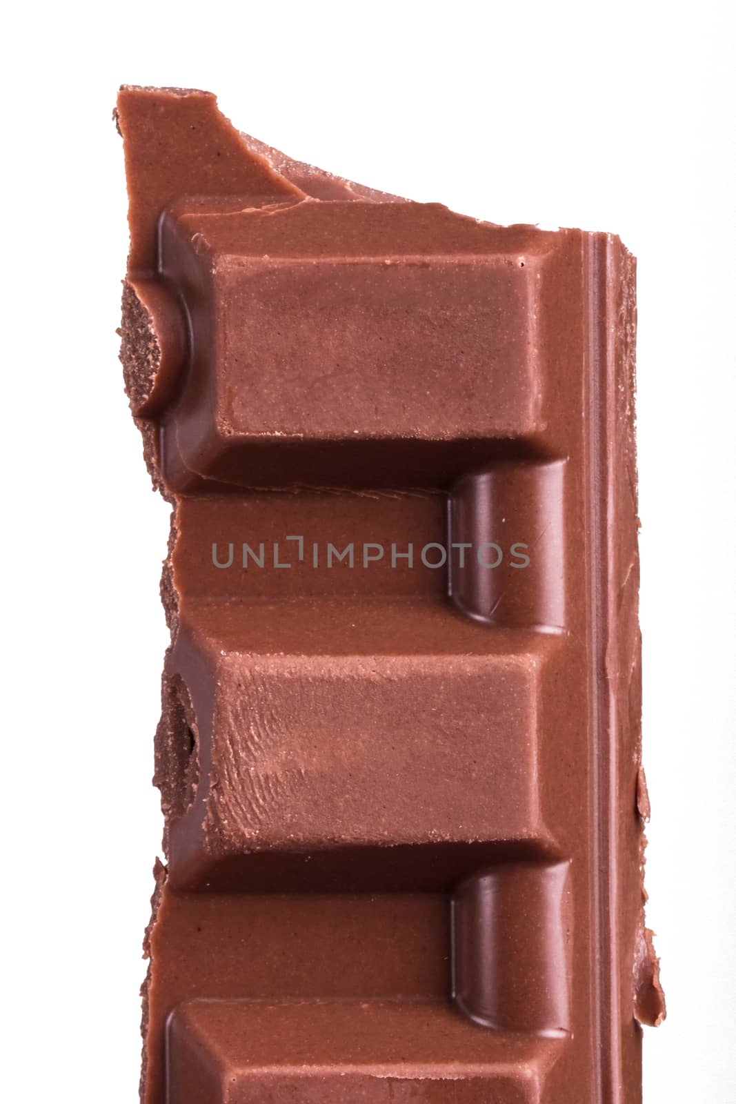 Chocolate bar piece, isolated on white background.