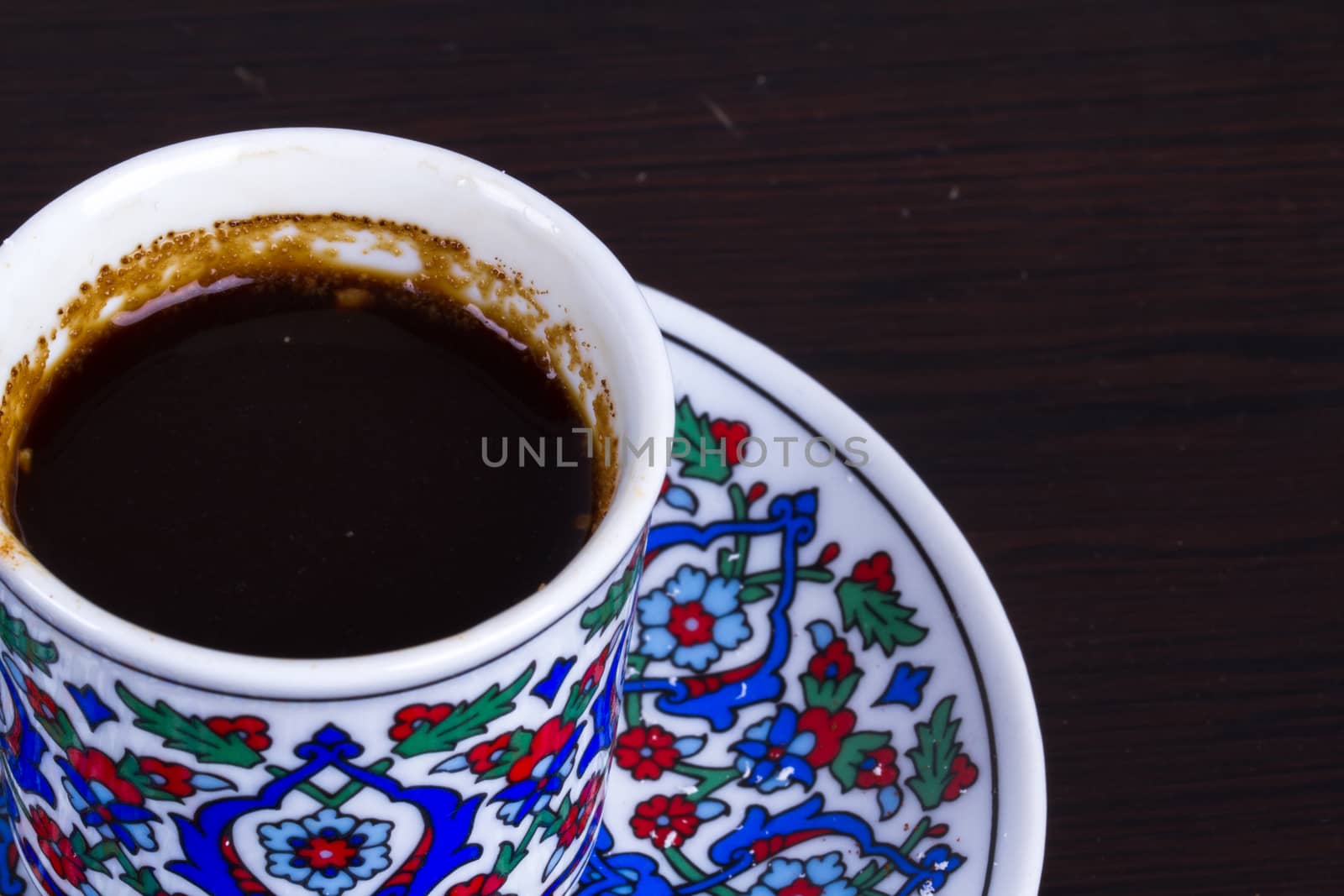 Close up view of Turkish coffee.