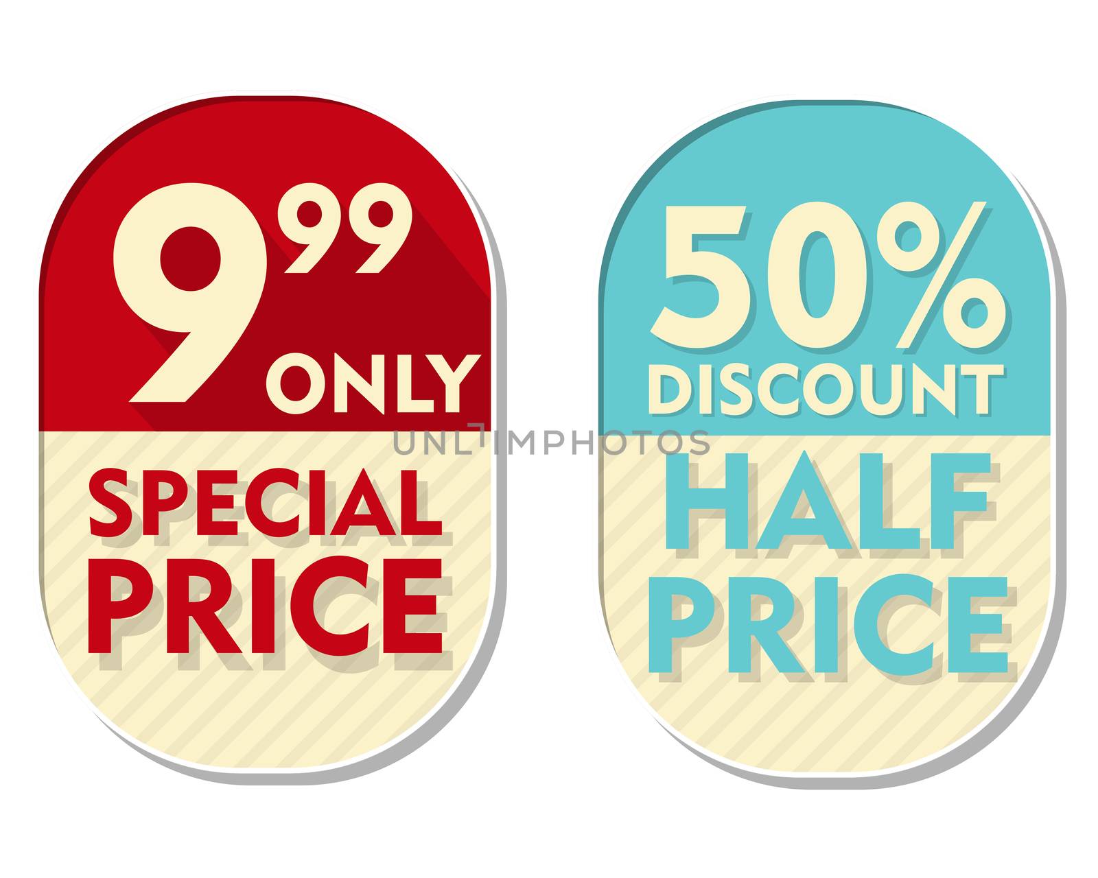9,99 only, 50 percent discount, special and half price, two elli by marinini