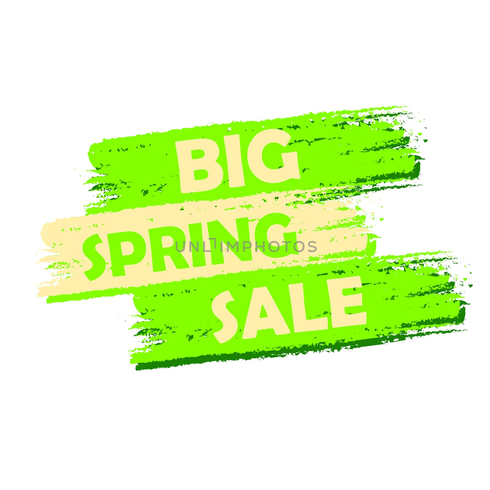 big spring sale banner - text in green drawn label, business shopping seasonal concept