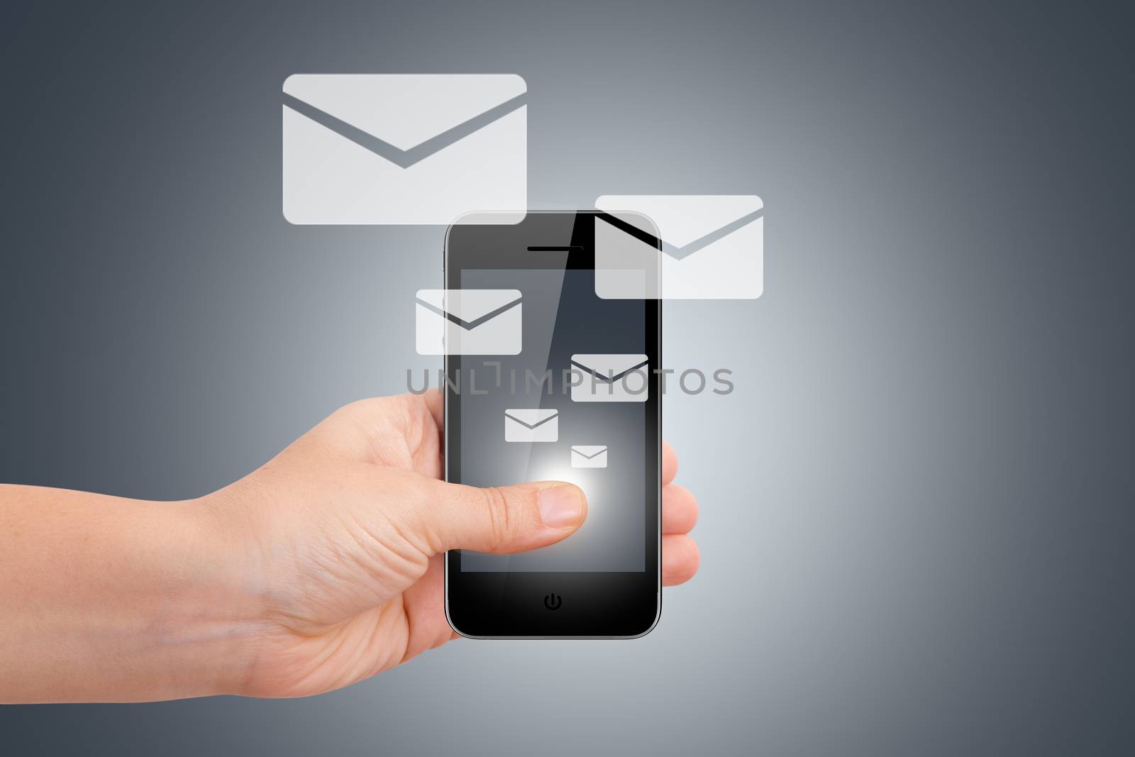 Hand with Smart Phone and Email Icons by niglaynike
