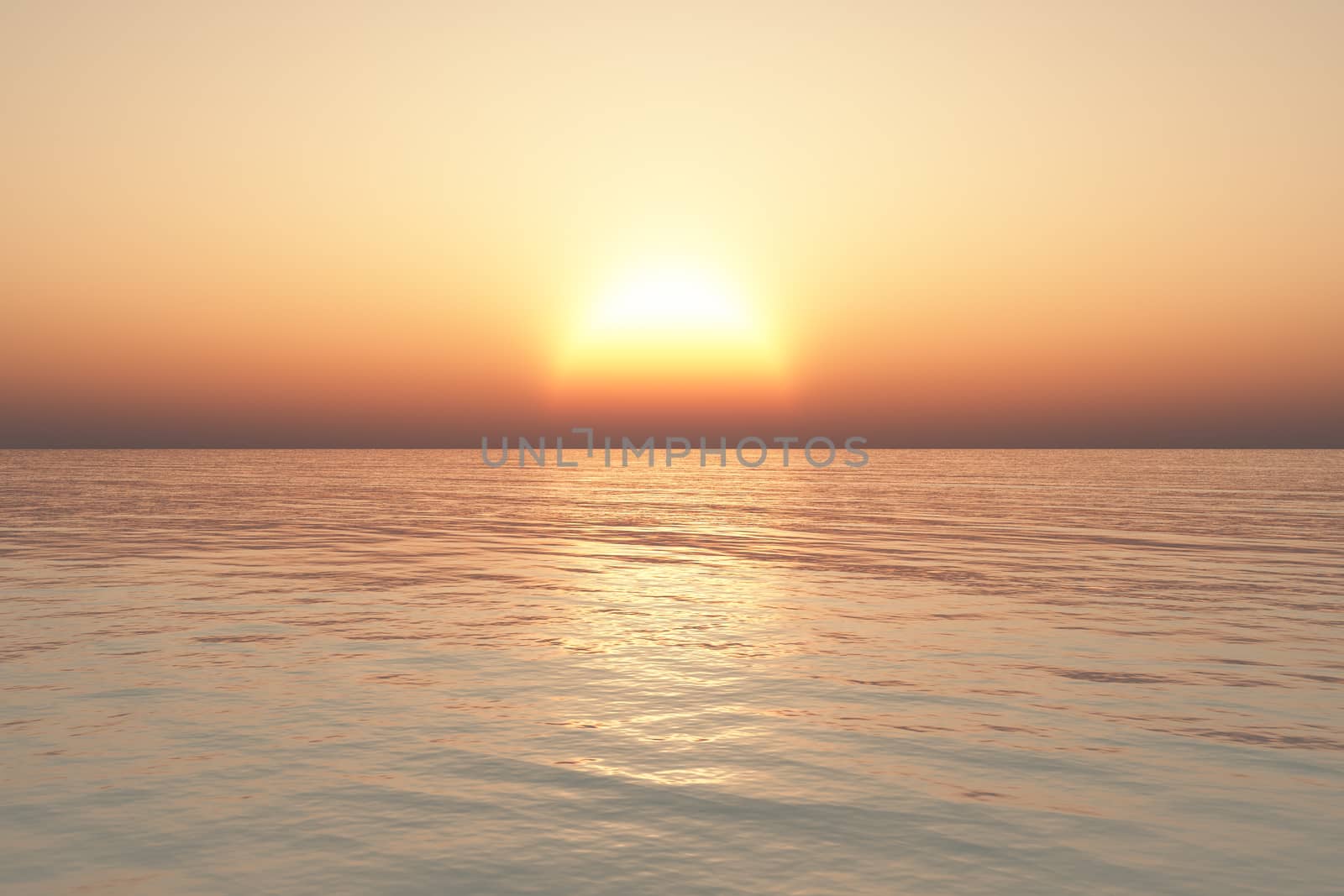 Sunset in sea with clear sky.