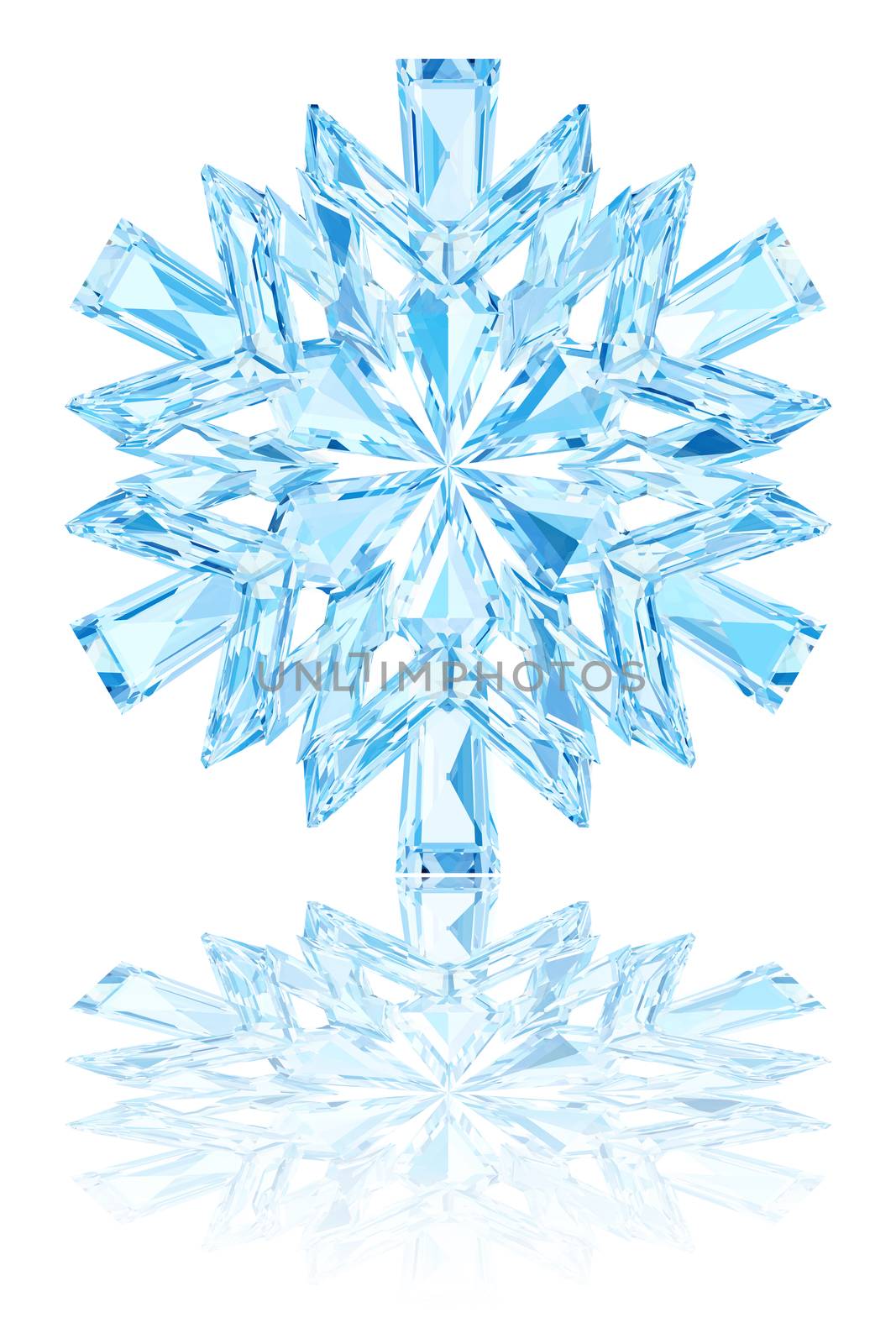 Light blue crystal snowflake on glossy white background by oneo