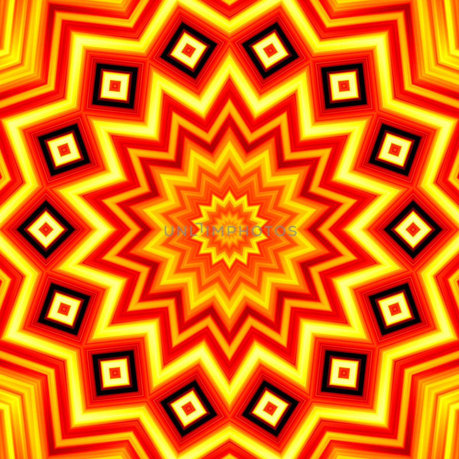Yellow-red star kaleidoscope background. High resolution abstract image