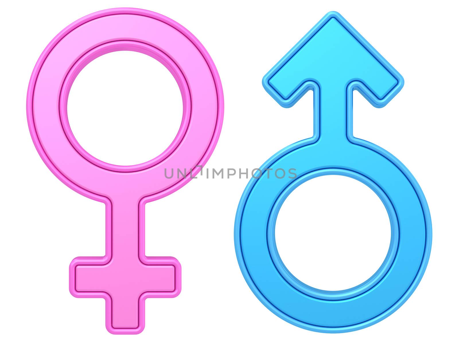 Male and female gender symbols of blue and pink colors on white by oneo
