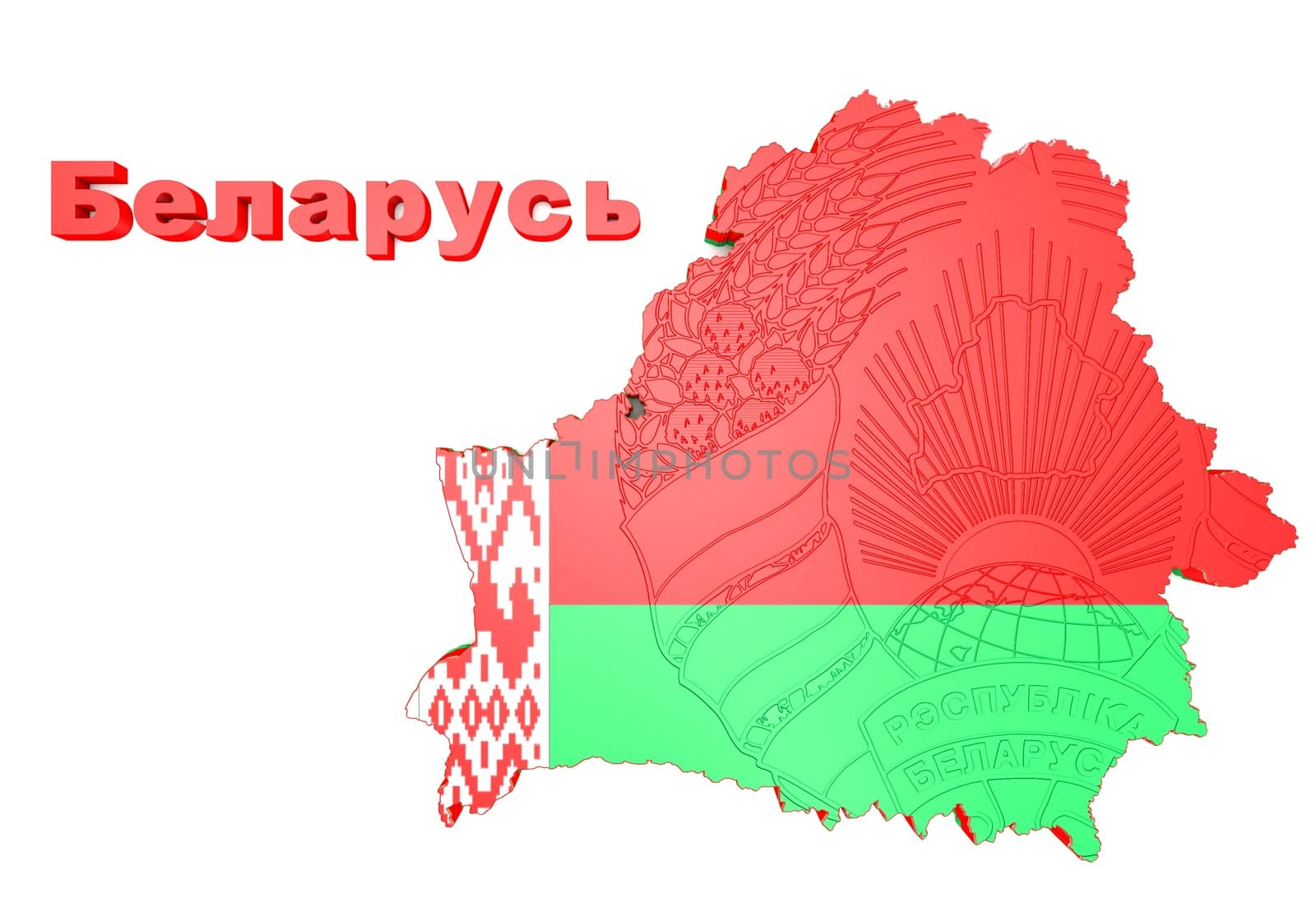 3D Map illustration of Belarus with coat of arms