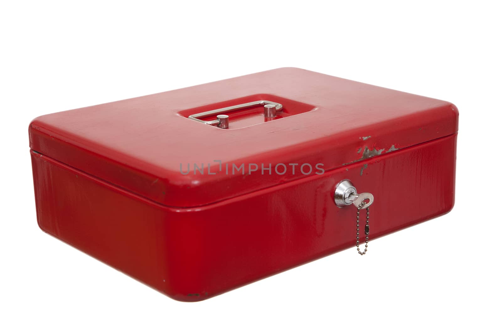red locked casket on white background