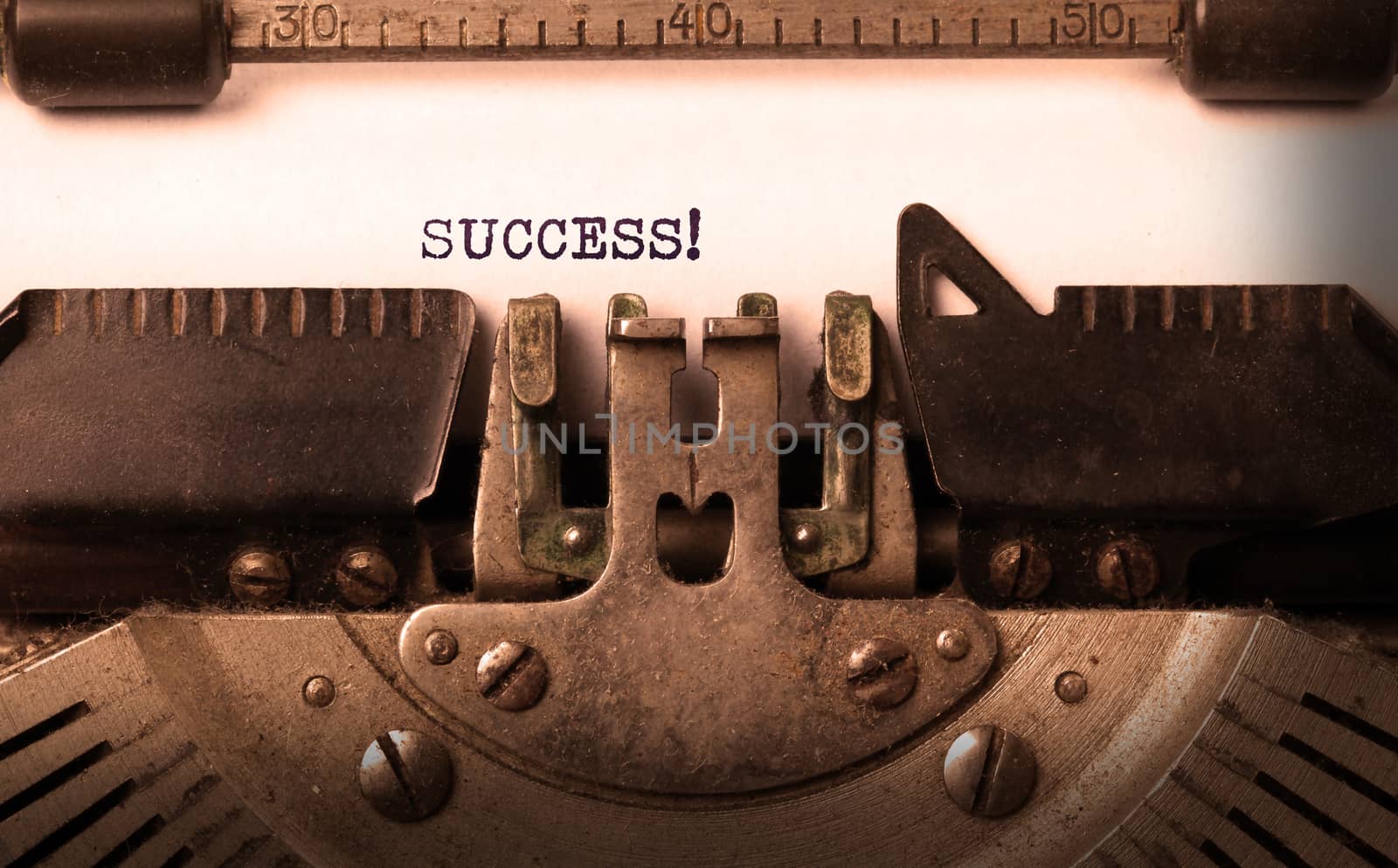 Vintage inscription made by old typewriter, success