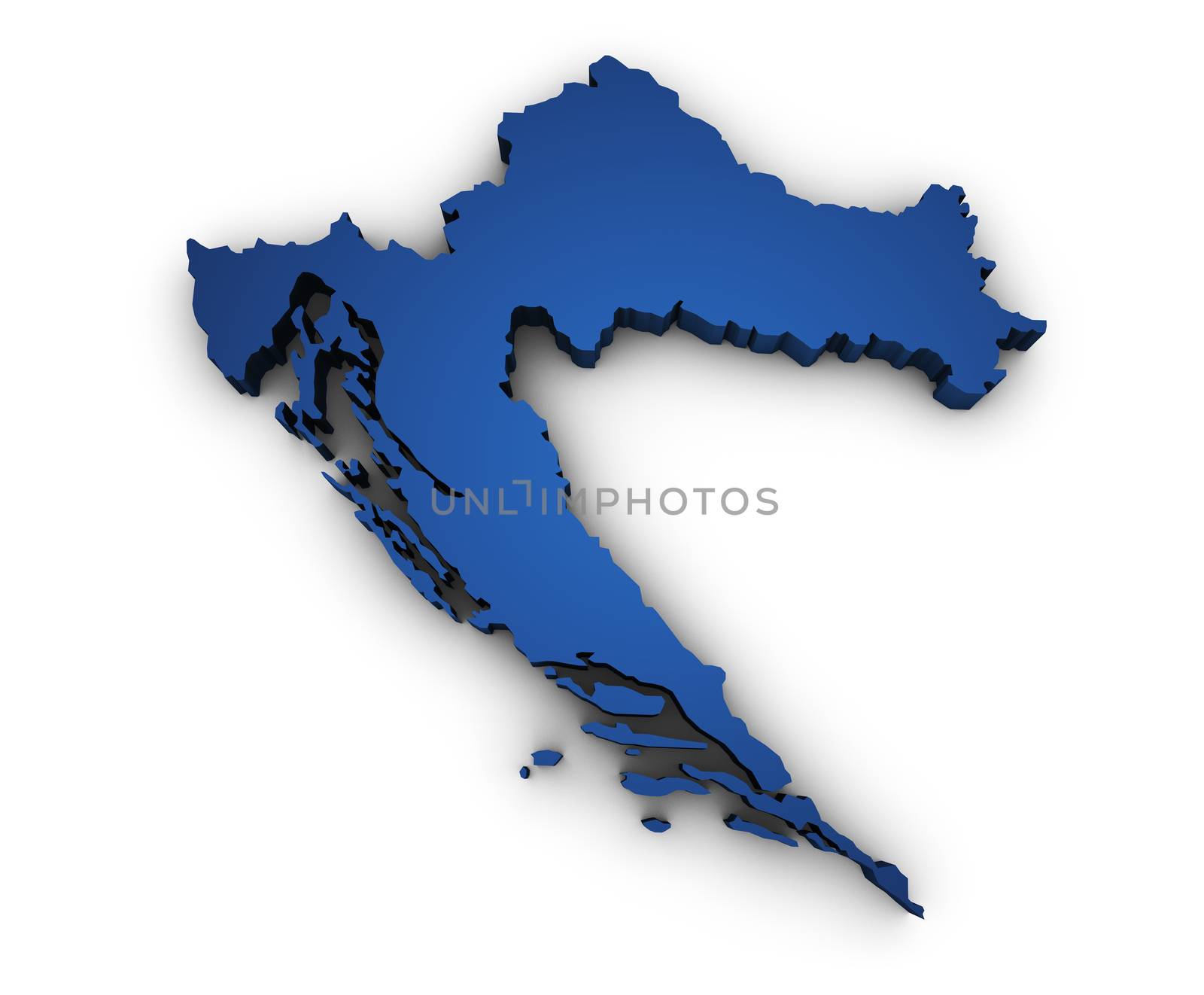 Shape 3d of Croatia map colored in blue and isolated on white background.