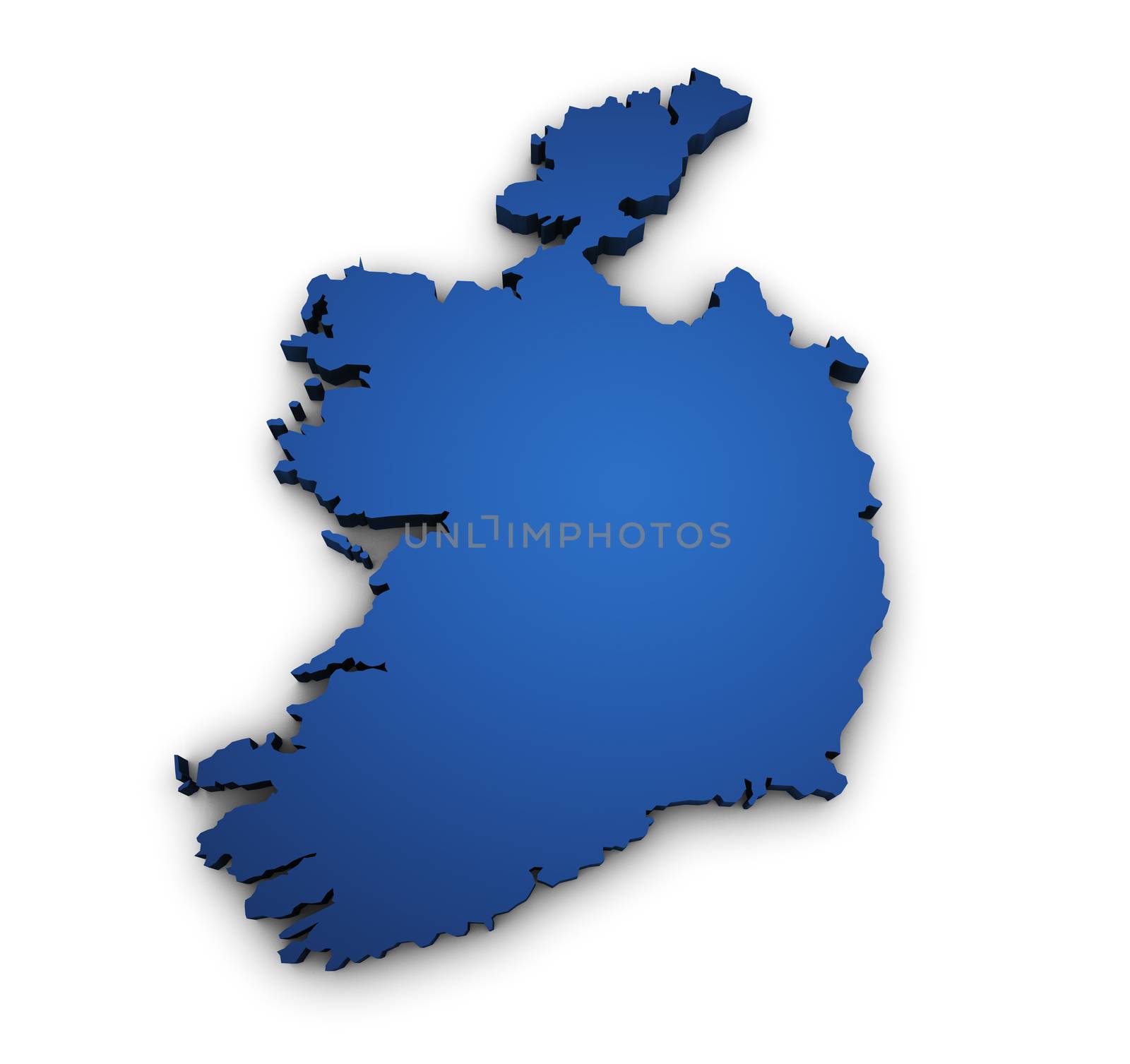 Shape 3d of Ireland map colored in blue and isolated on white background.