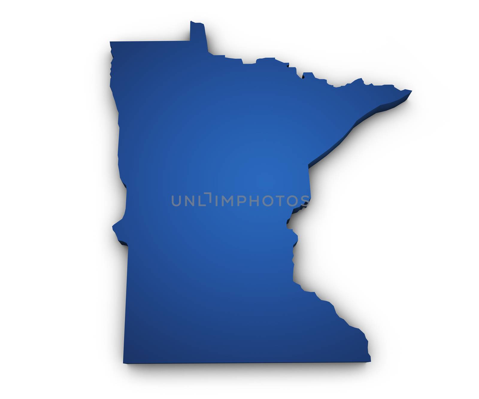 Shape 3d of Minnesota map colored in blue and isolated on white background.