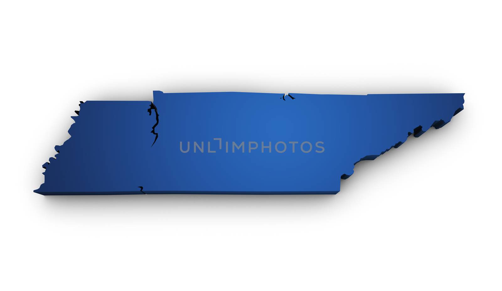 Shape 3d of Tennessee map colored in blue and isolated on white background.