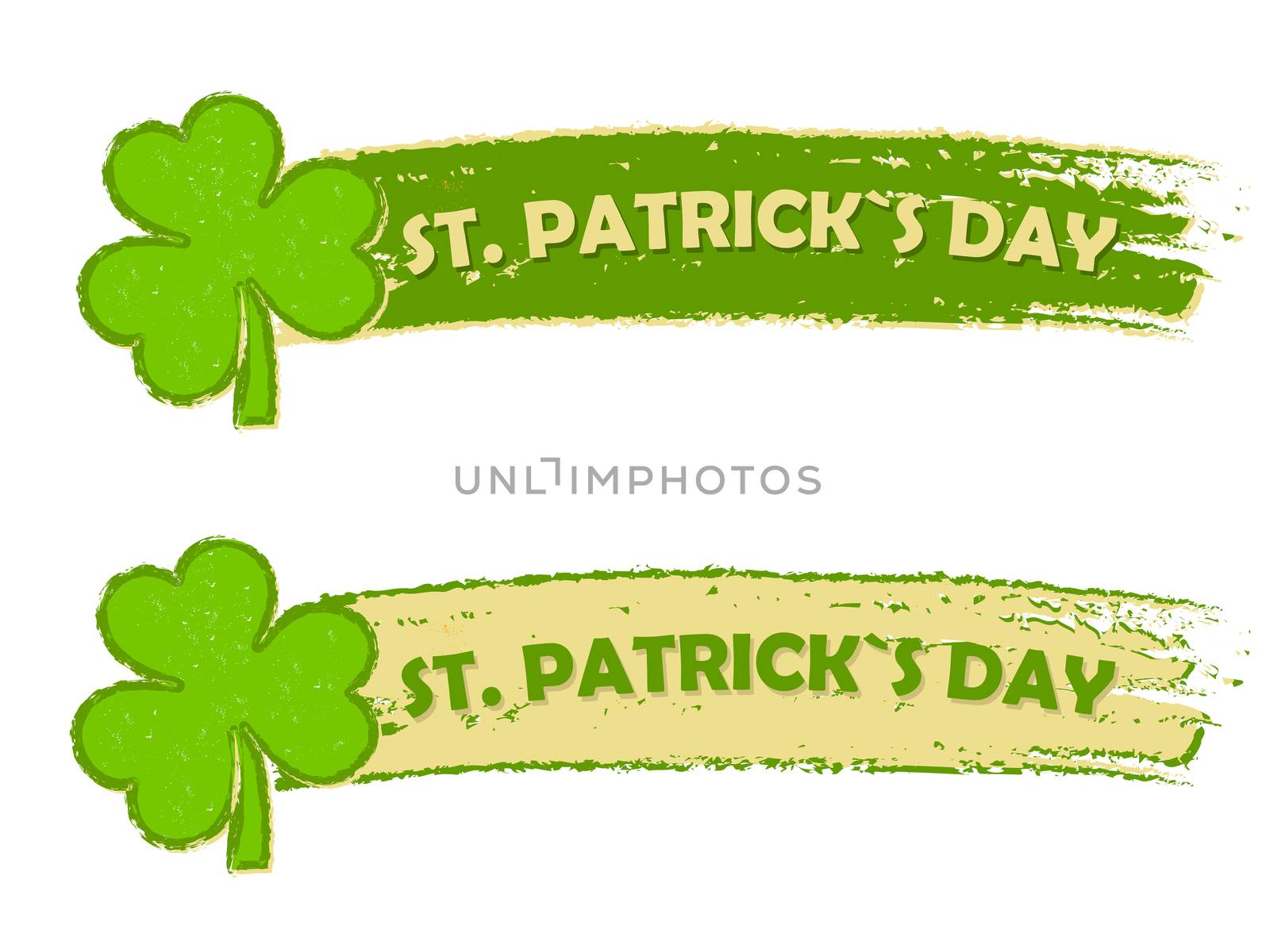 St. Patrick's day with shamrock signs, two green drawn banners by marinini