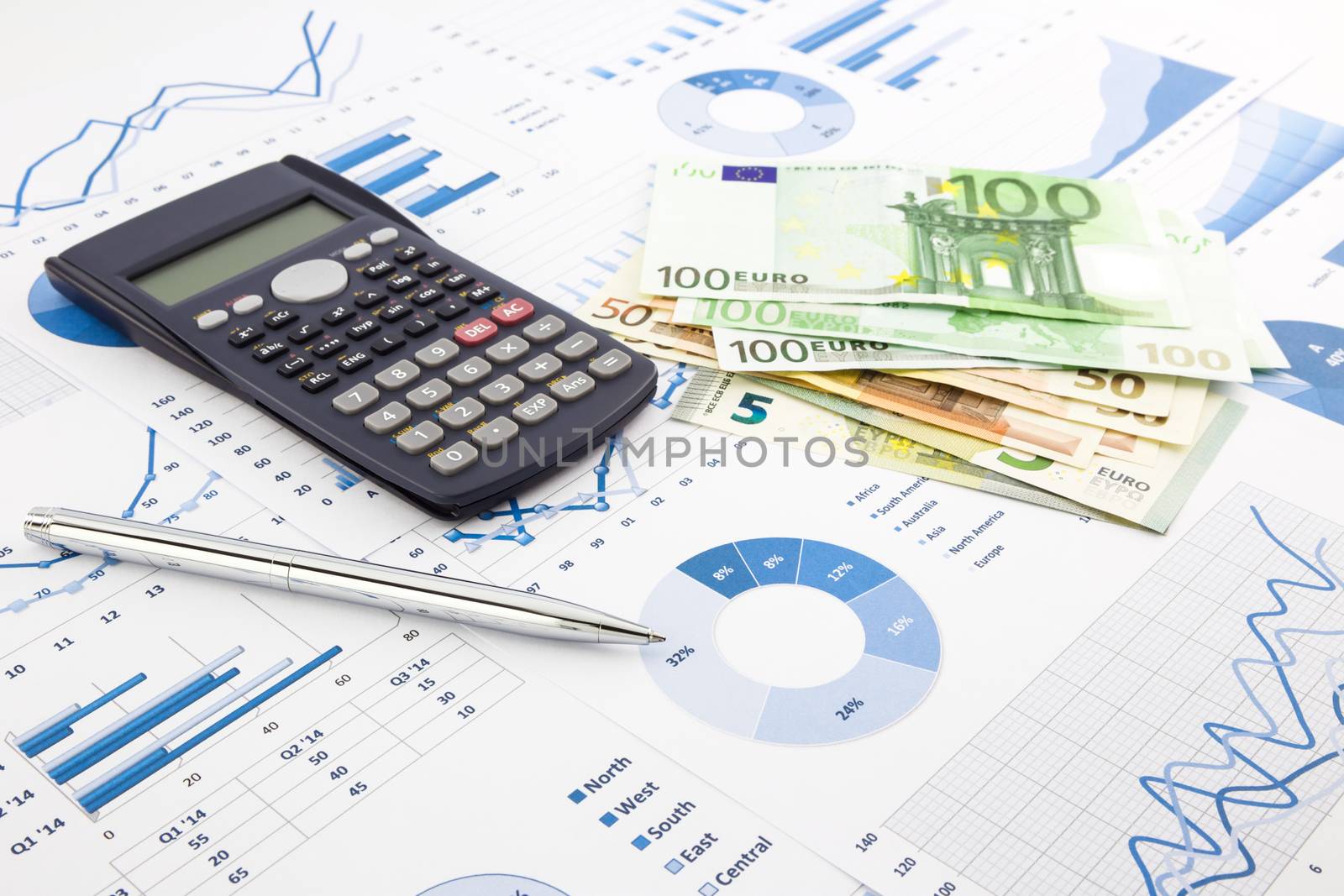 euro currency on graphs, financial planning and expense report b by vinnstock