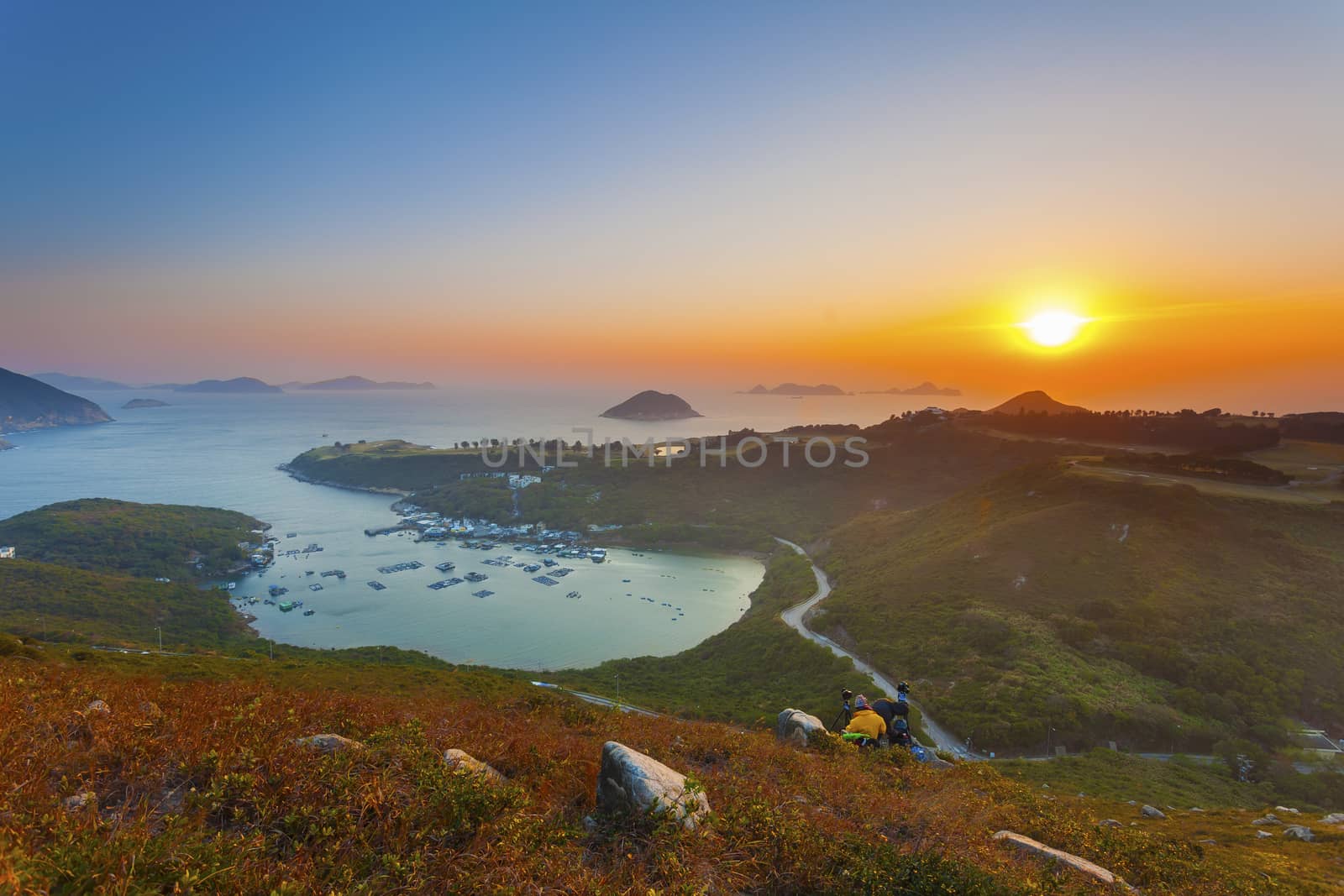 Sunrise at gulf and mountains