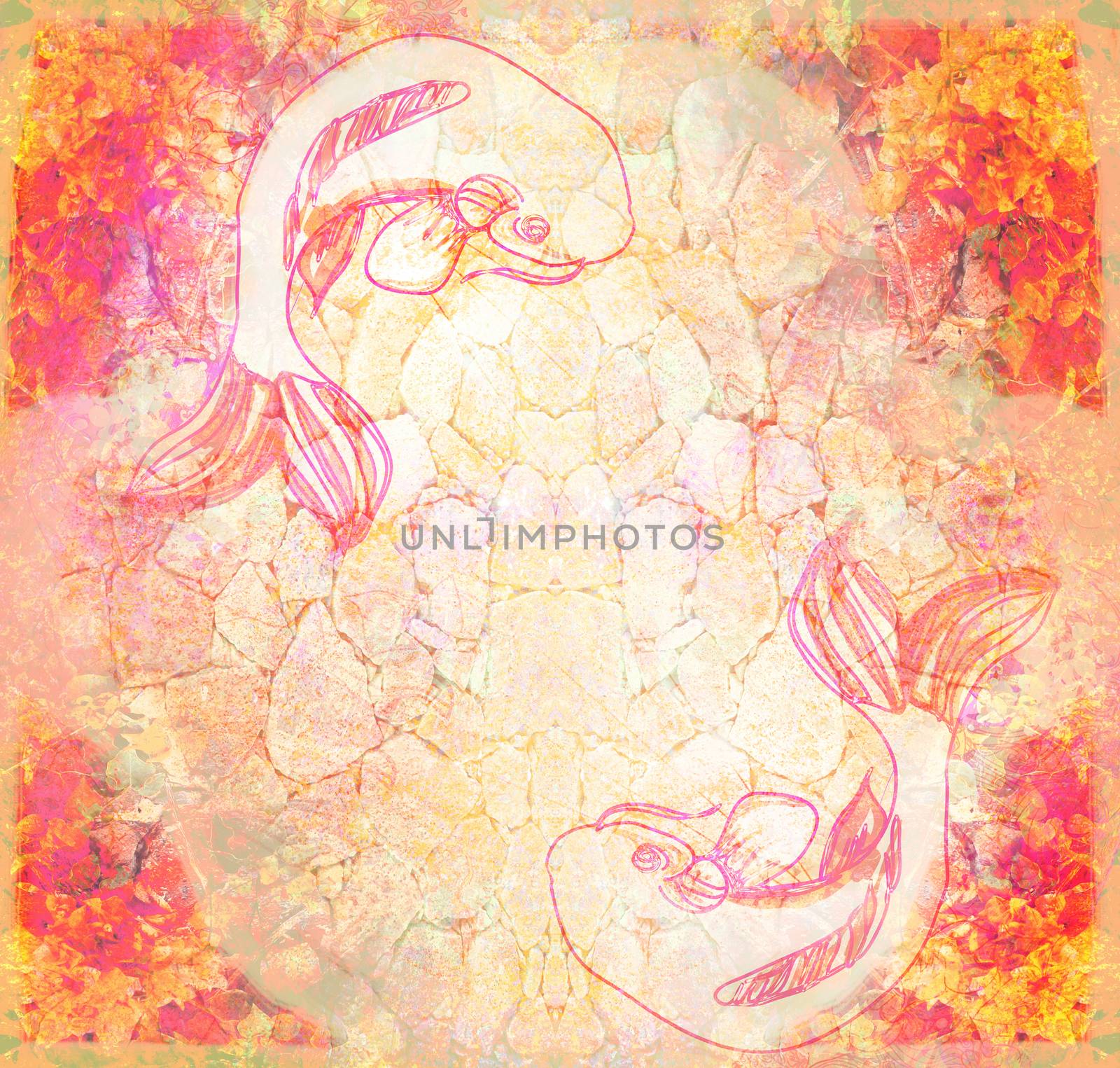 Japanese koi fish grunge background