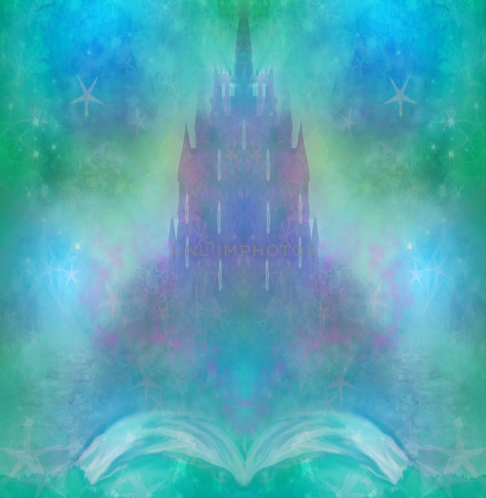 Magic world of tales, fairy castle appearing from the book by JackyBrown