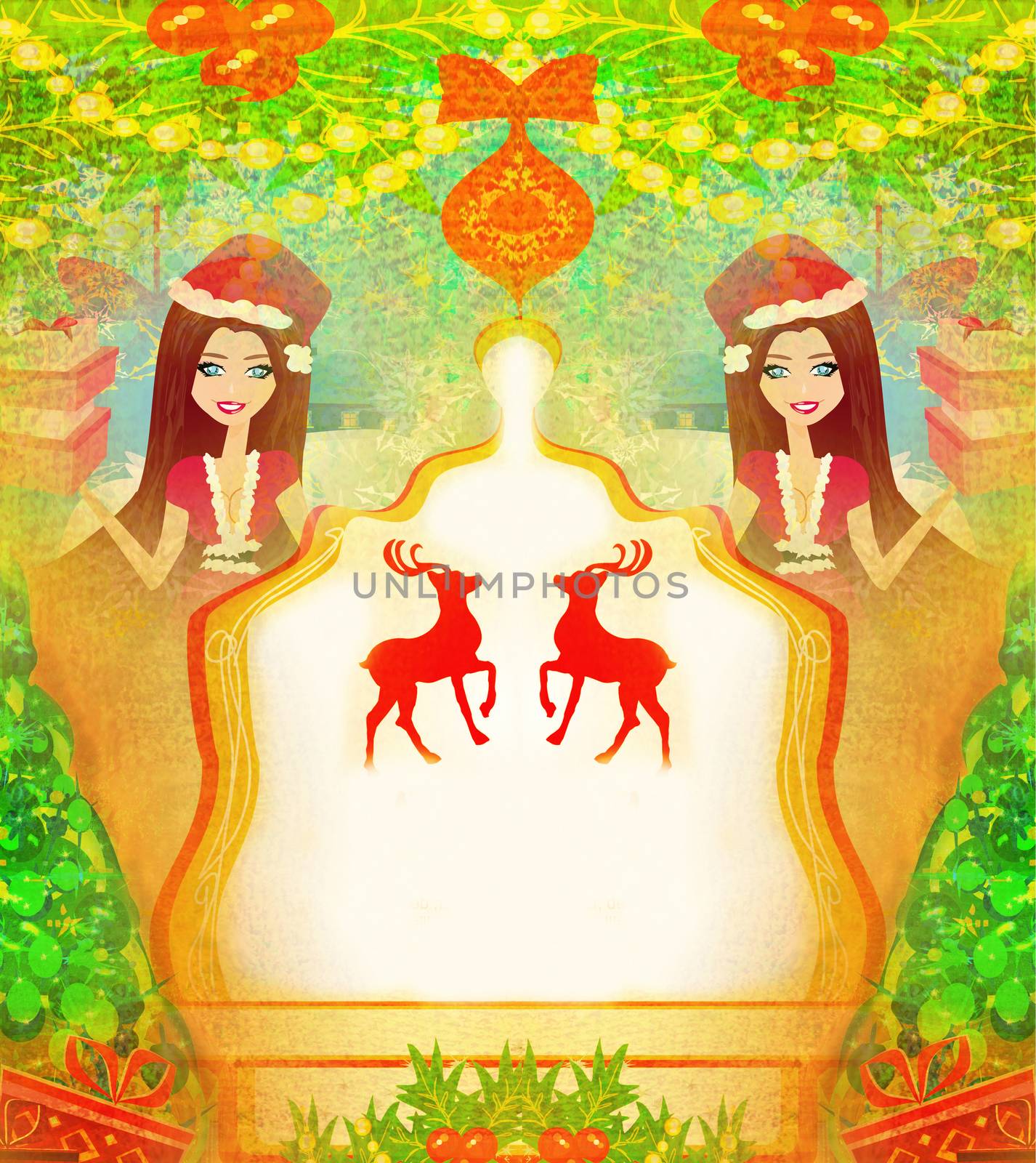 beautiful pin-up girl in Christmas inspired costume card